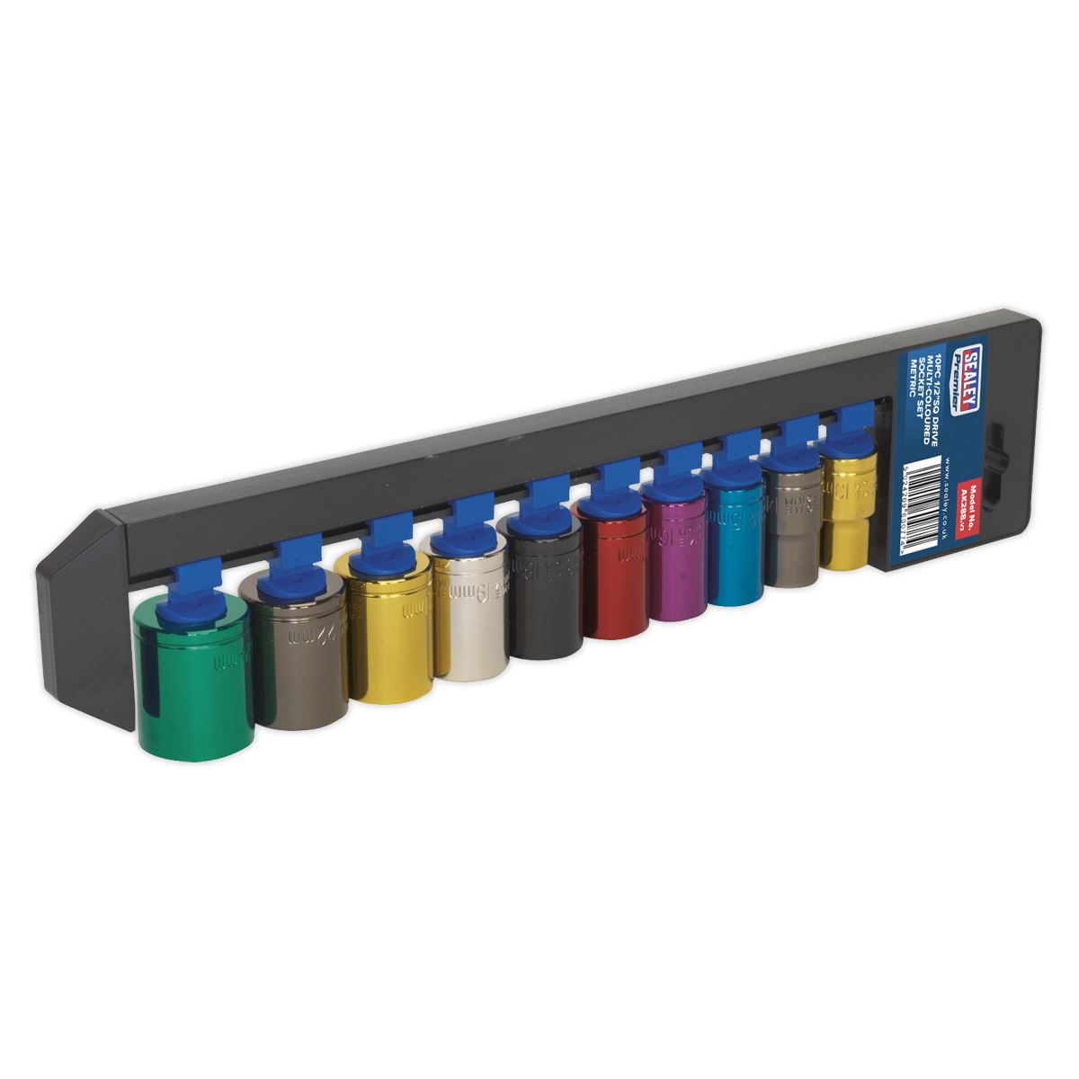 Sealey 10 Piece 1/2" Drive Coloured Socket Set 13-24mm WallDrive