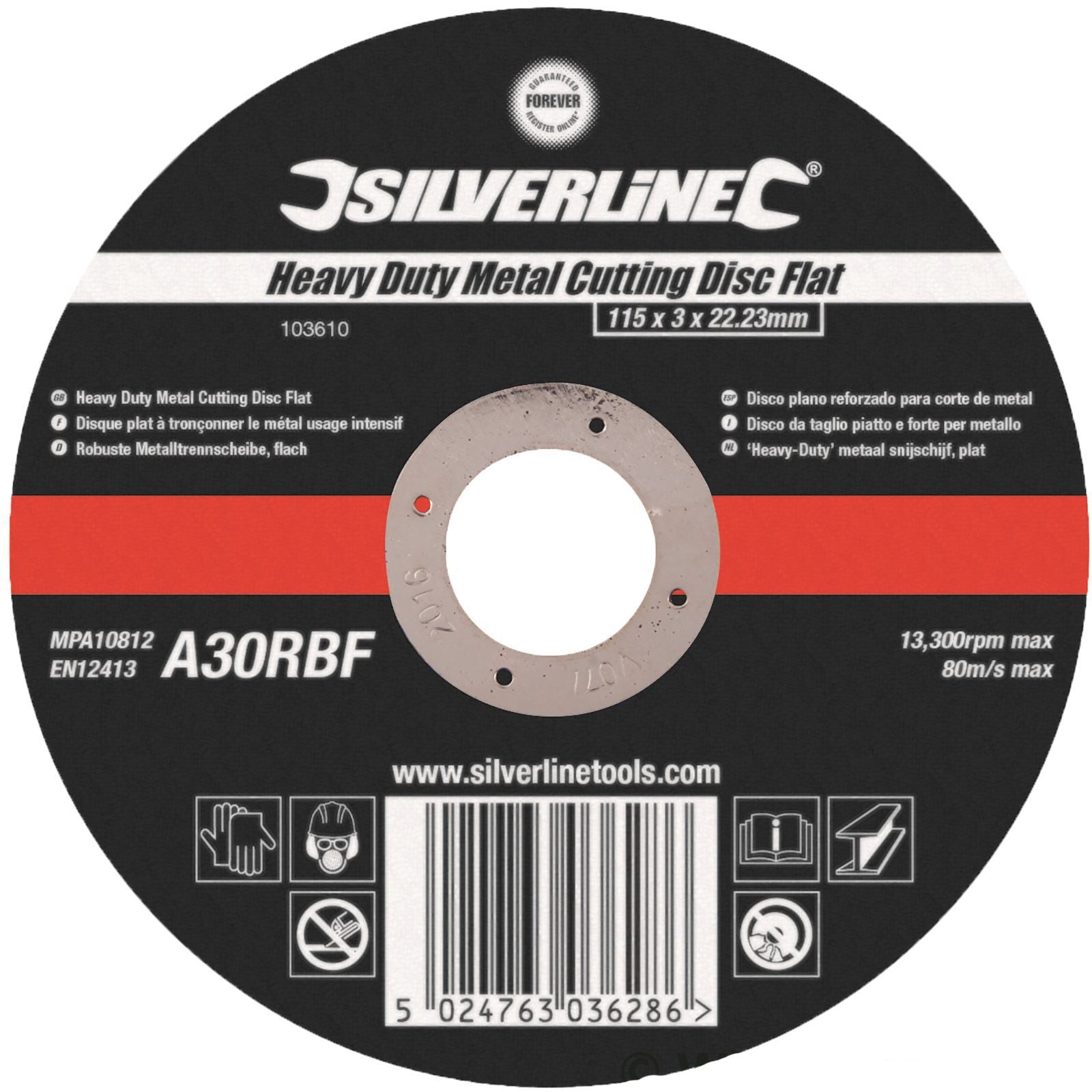 Silverline Heavy Duty Flat Metal Cutting Disc 115 x 3 x 22.23mm