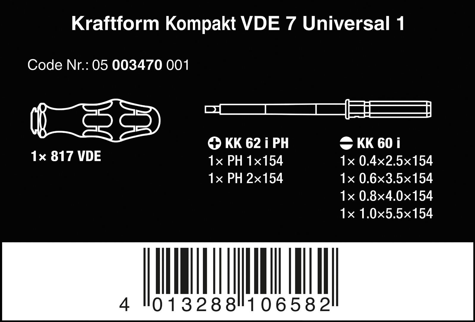 Wera Screwdriver Set VDE 7 Piece Kraftform Kompakt VDE 7 Universal 1 Slotted Phillips