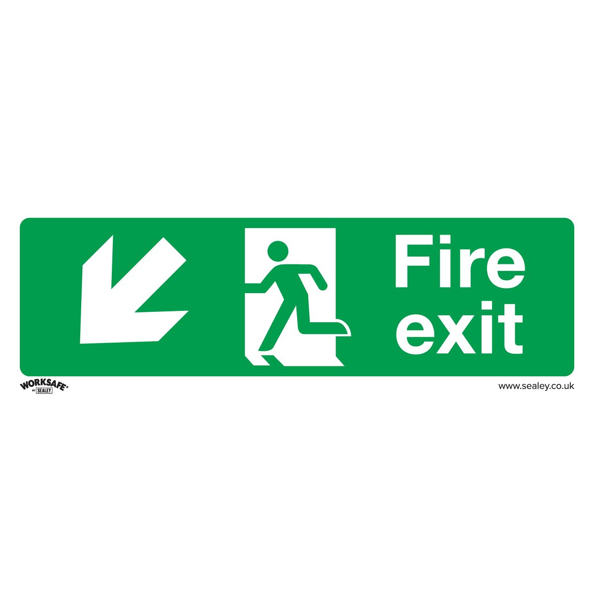 Worksafe by Sealey Safe Conditions Safety Sign - Fire Exit (Down Left) - Rigid Plastic - Pack of 10