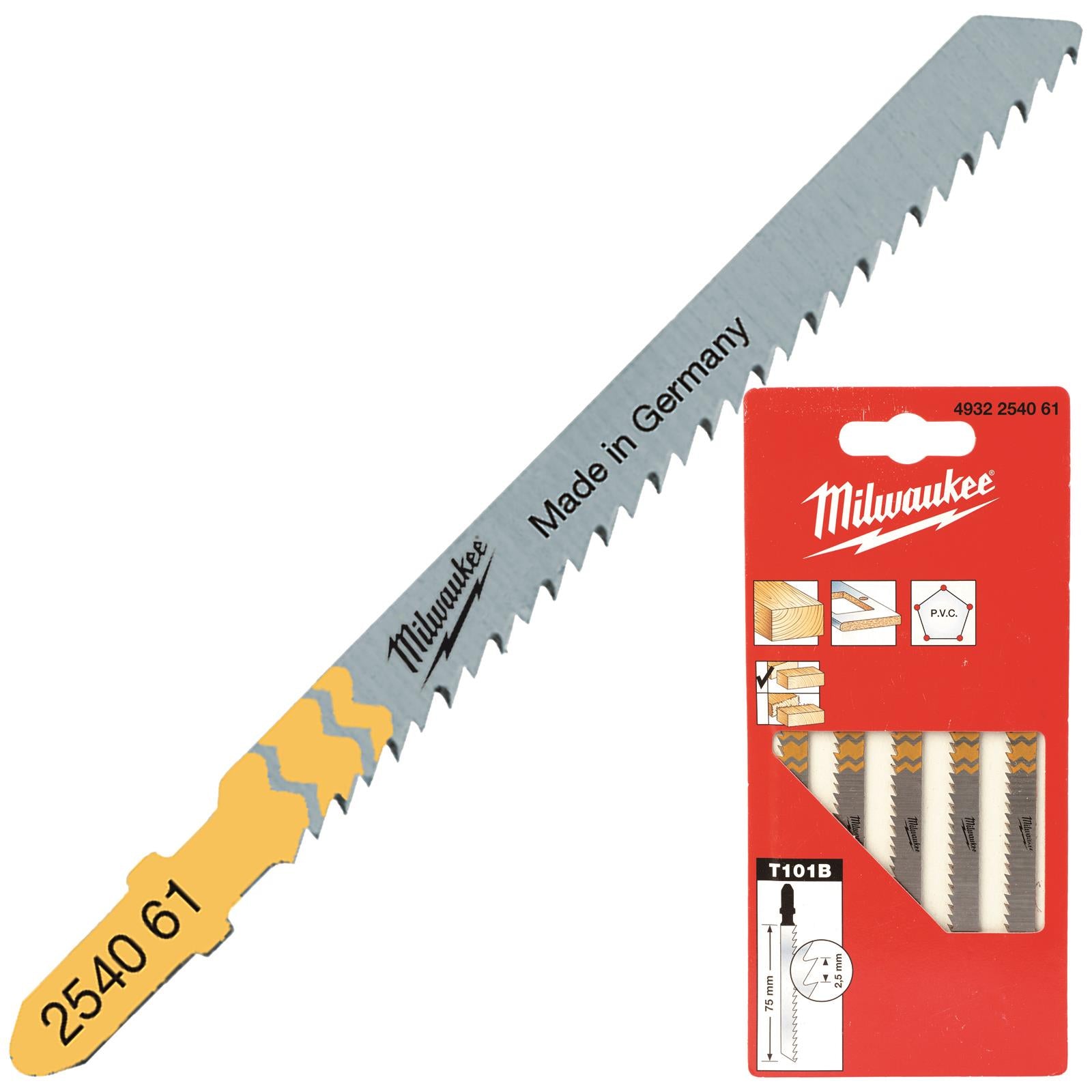 Milwaukee Jigsaw Blades Wood and Plastic 5 Pack Clean Cut 75mm x 2.5mm T101B