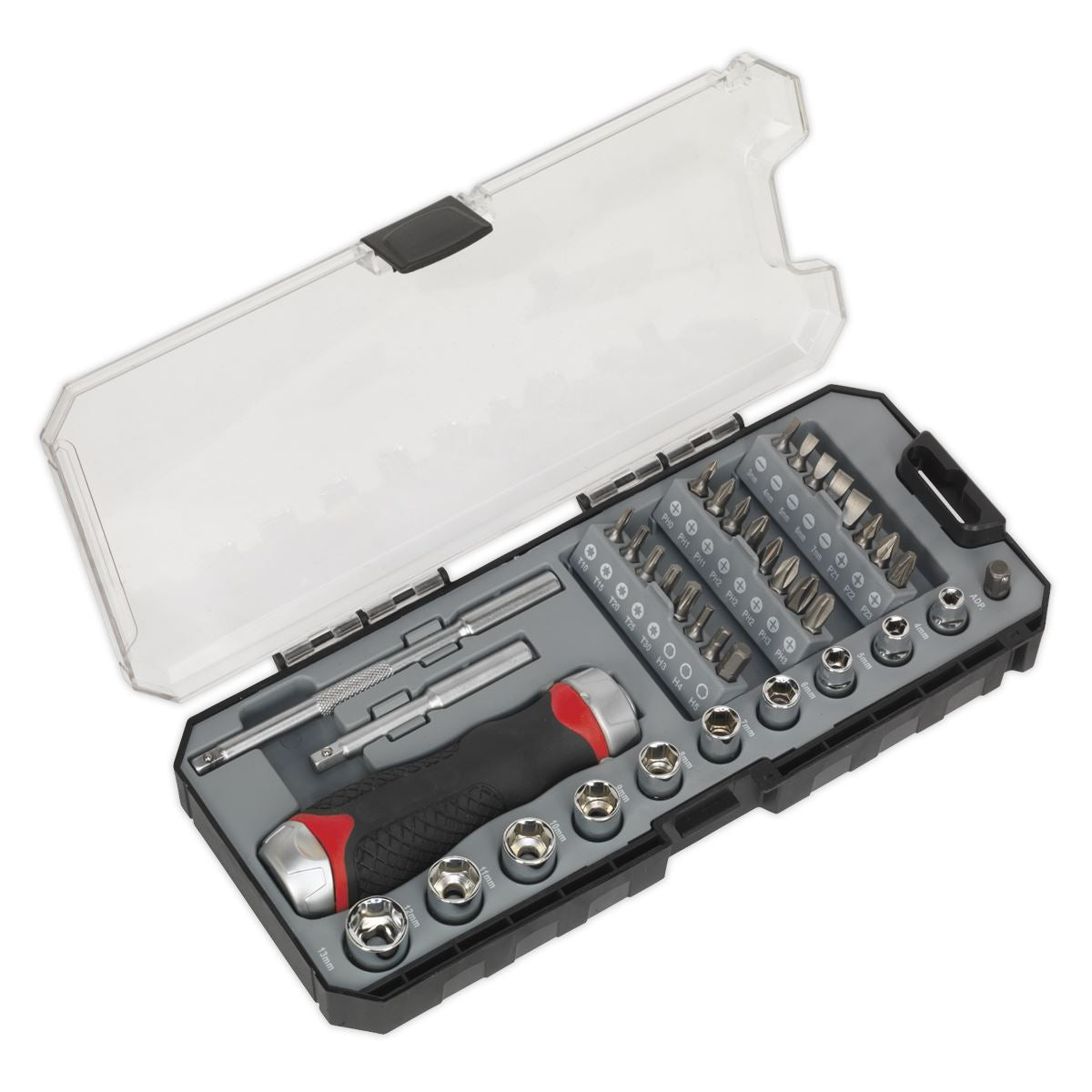 Sealey Premier 38 Piece Fine Tooth Ratchet Screwdriver & Accessory Set Socket Bit Set