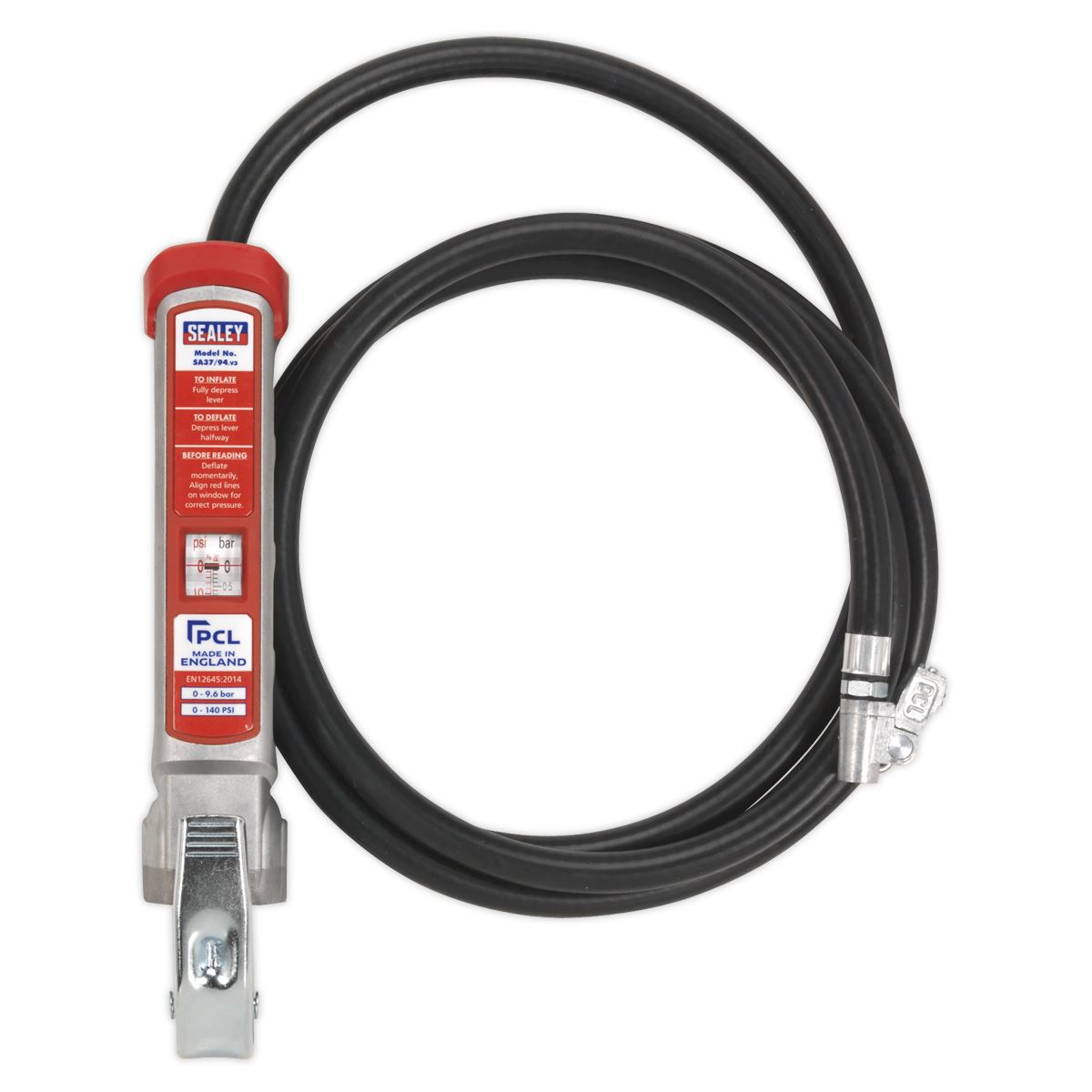 Sealey Premier - PCL Professional Tyre Inflator with 2.5m Hose & Clip-On Connector