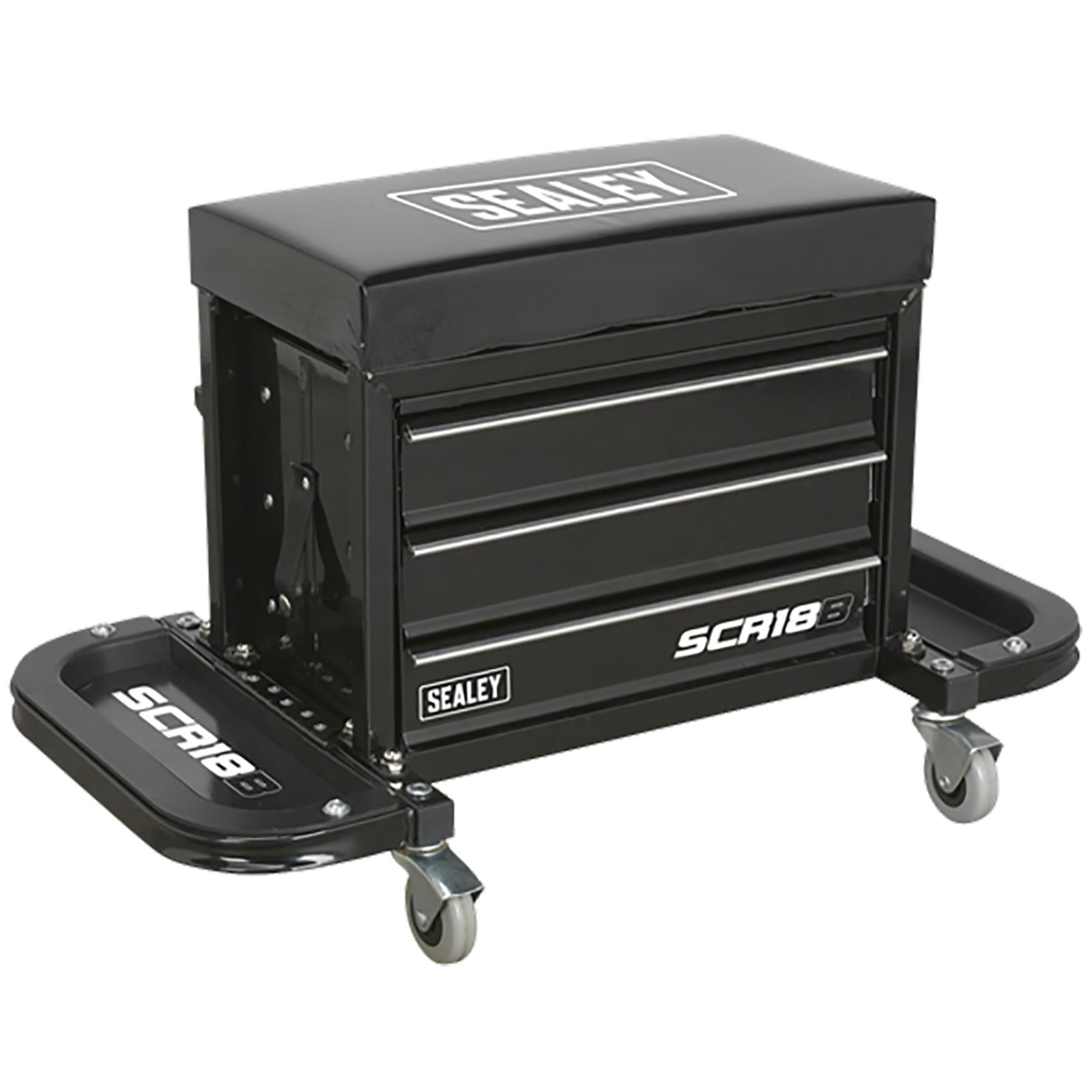 Sealey Mechanics Rolling Utility Seat and Toolbox with Drawers Black