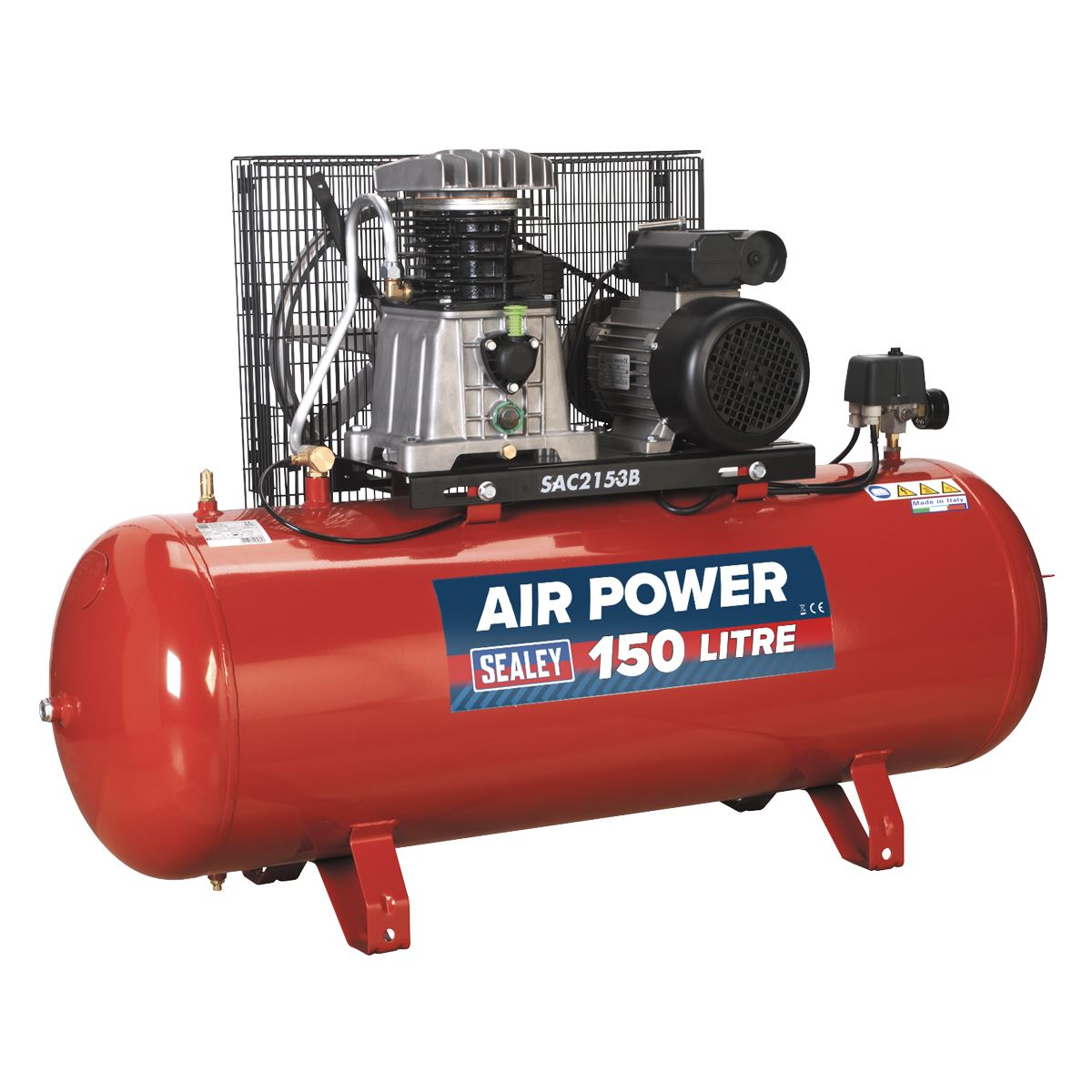 Sealey Air Compressor 150L Belt Drive 3hp with Cast Cylinders