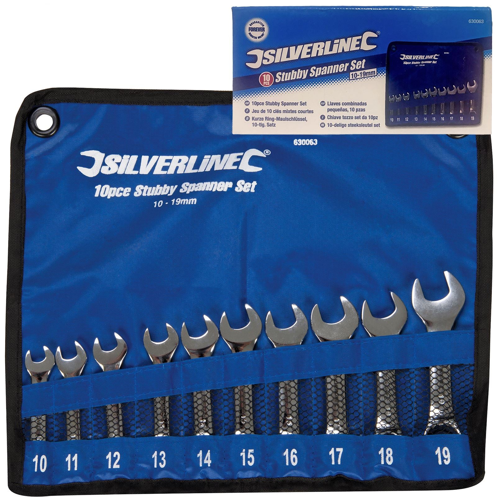 Silverline 10 Piece Stubby Spanner Set Open Bi-Hexagonal Wrench Engineering