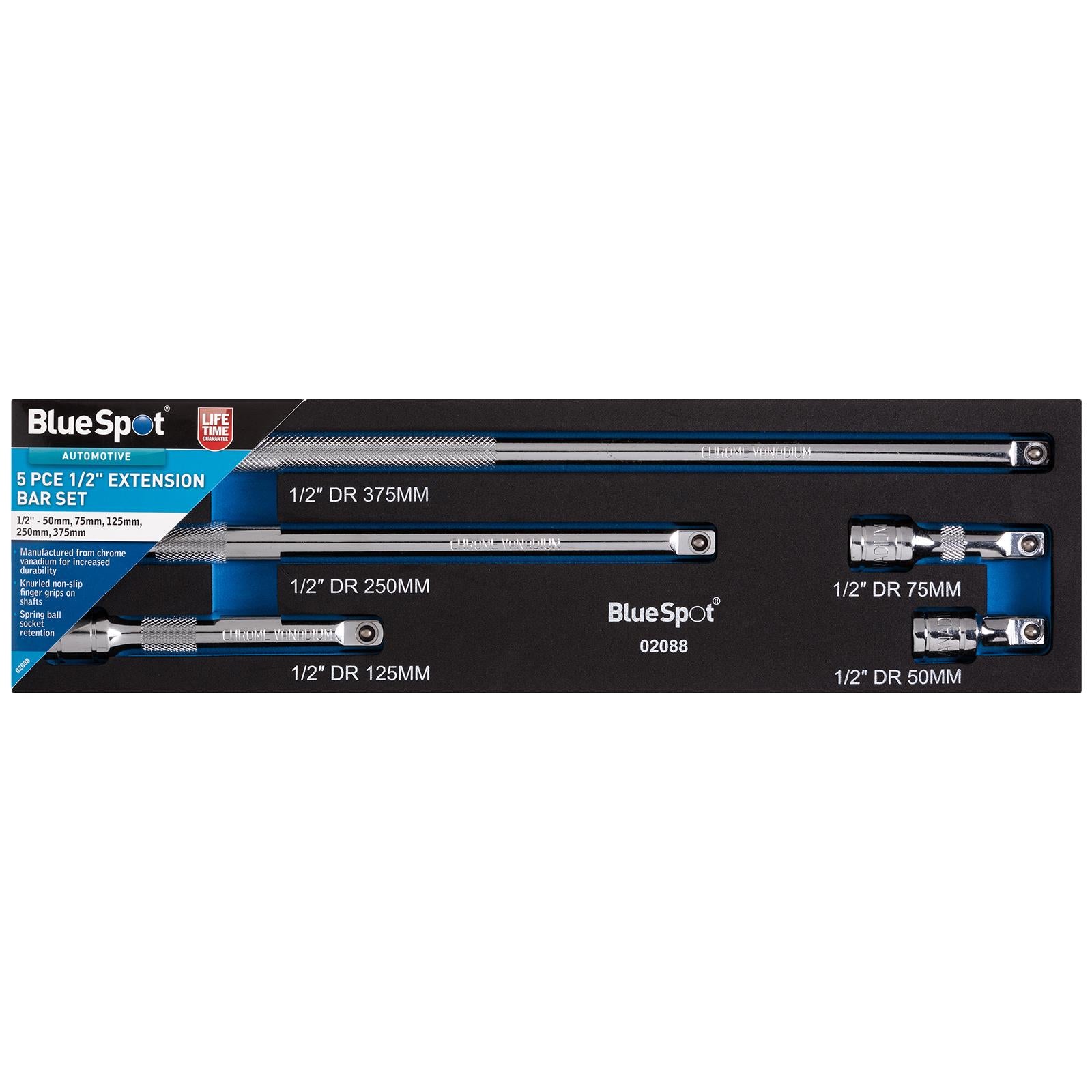 BlueSpot Extension Bar Set 1/2" Drive 5 Piece in EVA Foam