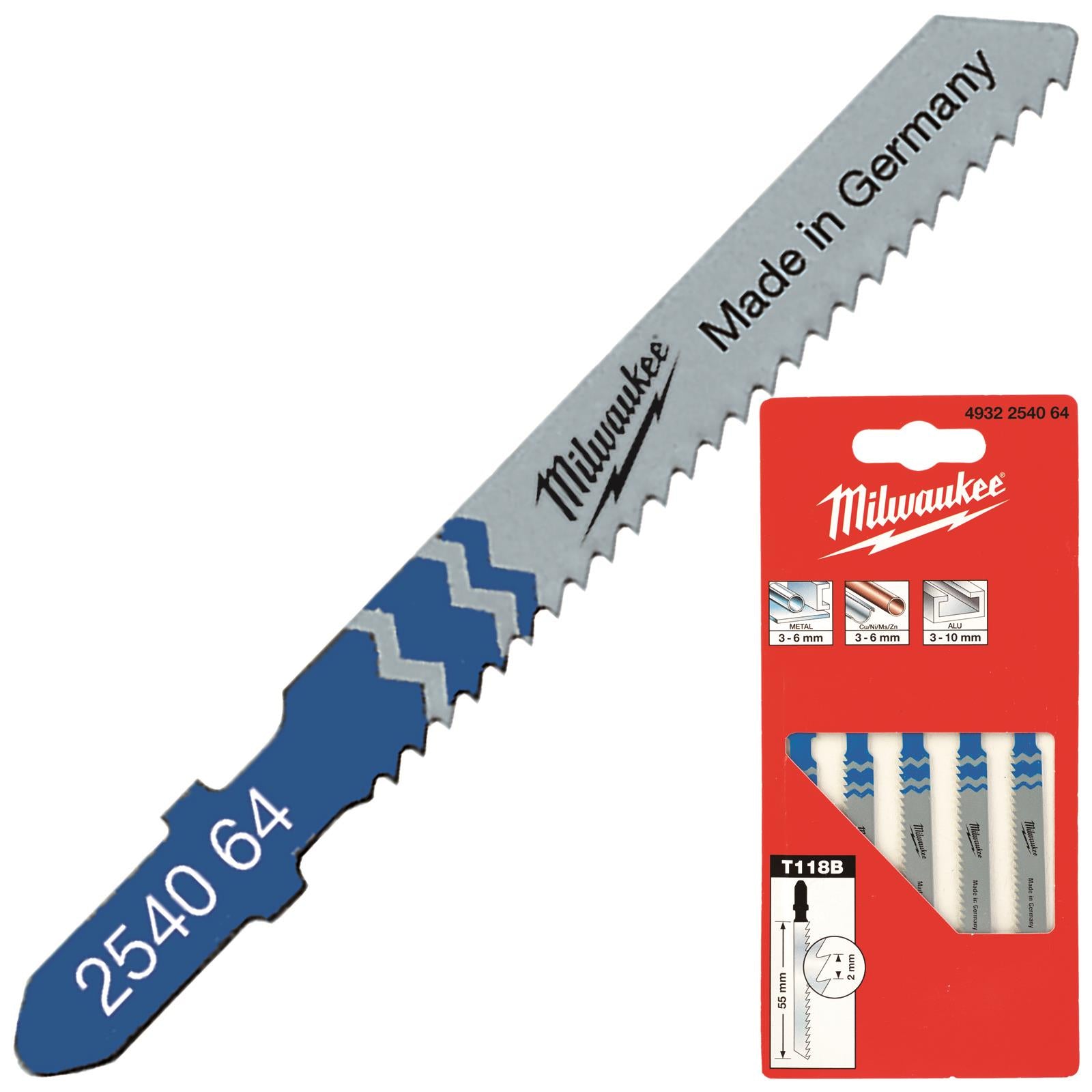 Milwaukee Jigsaw Blades for Metal 5 Pack Traditional Blade 55mm x 2mm T118B