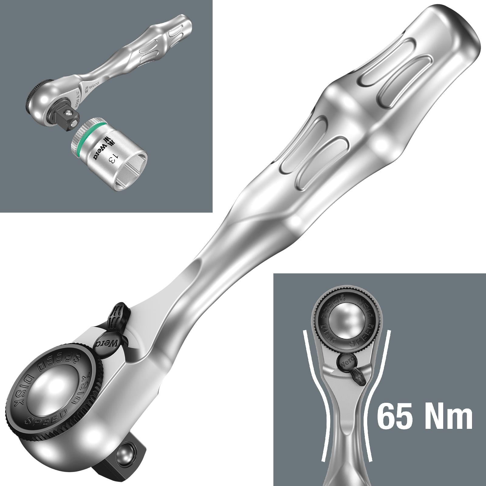 Wera 8008 A Zyklop Mini 3 Socket Ratchet Wrench Handle 1/4" Drive Fine Tooth