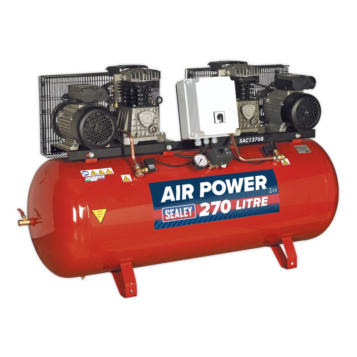 Sealey Air Compressor 270L Belt Drive 2 x 3hp with Cast Cylinders