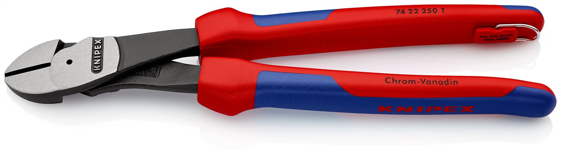 Knipex High Leverage Diagonal Cutter 12° Angled Head 250mm Multi Component Grips Tether Point 74 22 250 T