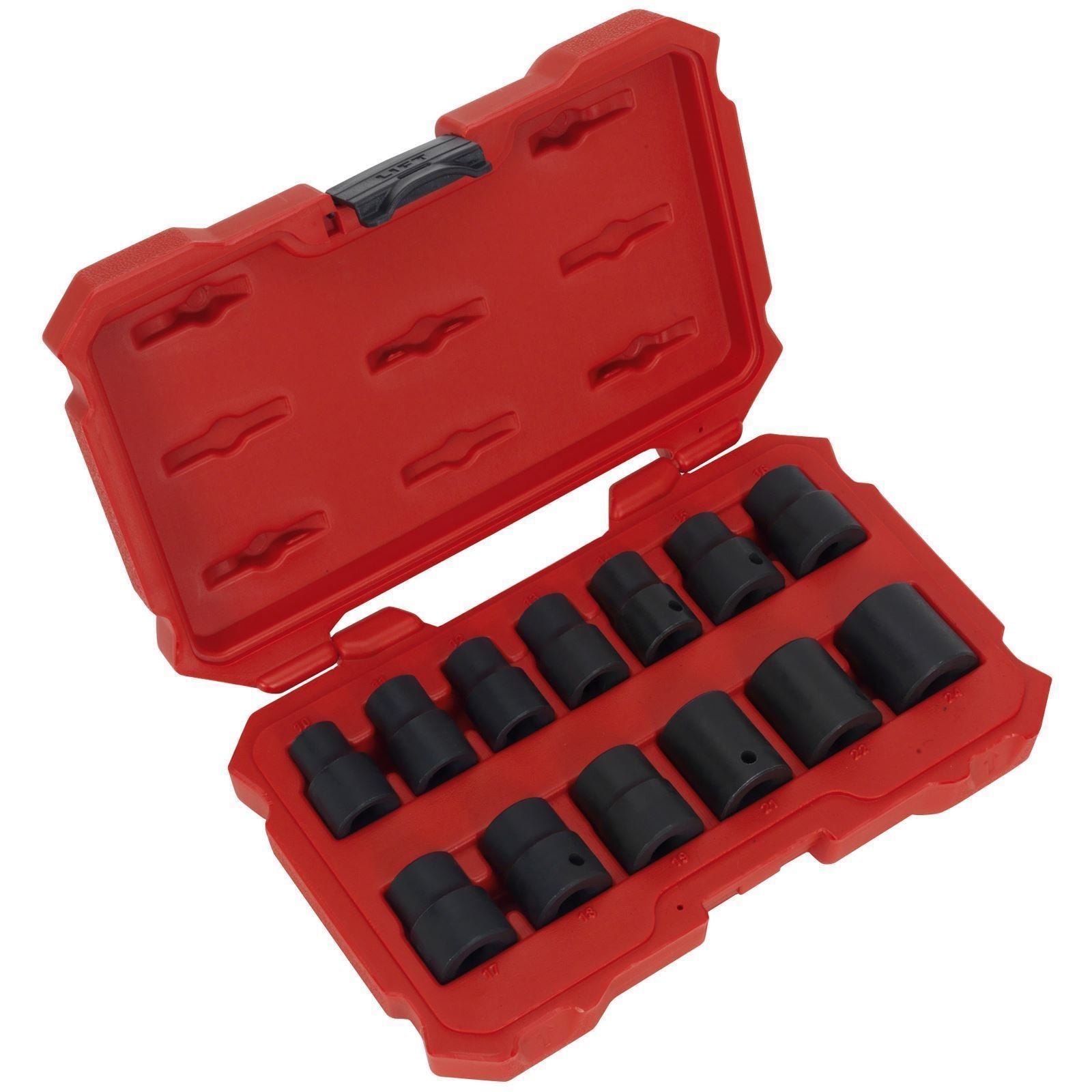 Sealey Premier 13 Piece 1/2" Drive Lock On Impact Socket Set 10-24mm Rounded Nuts