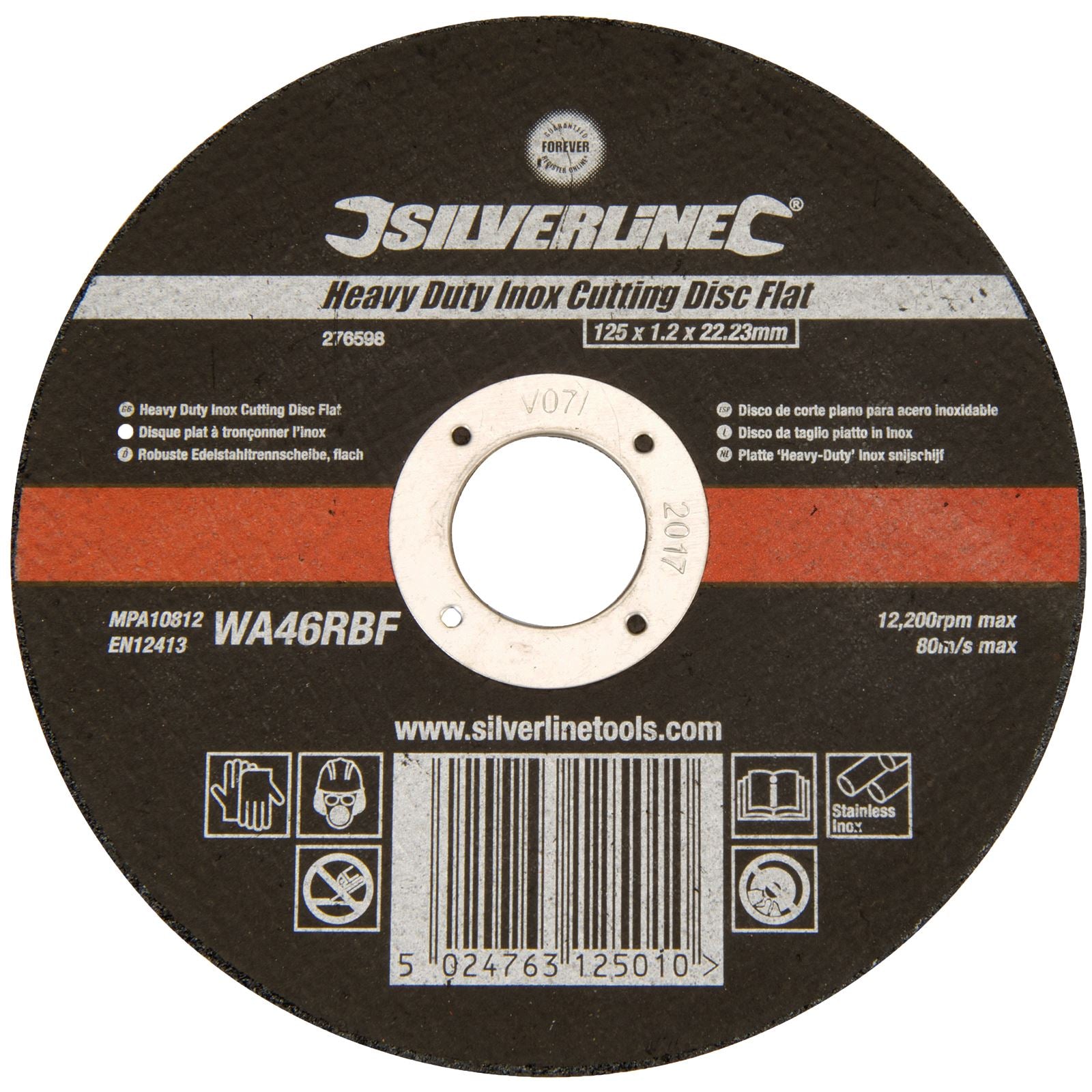 Silverline Metal Cutting Disc Heavy Duty 125x1.2x22.23mm Inox Flat Alloy