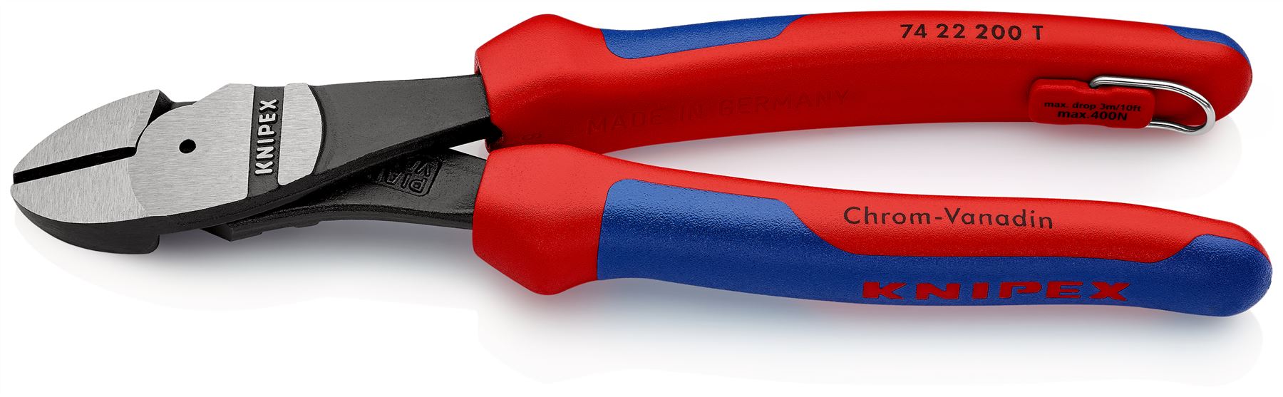 Knipex High Leverage Diagonal Cutter 12° Angled Head 200mm Multi Component Grips Tether Point 74 22 200 T