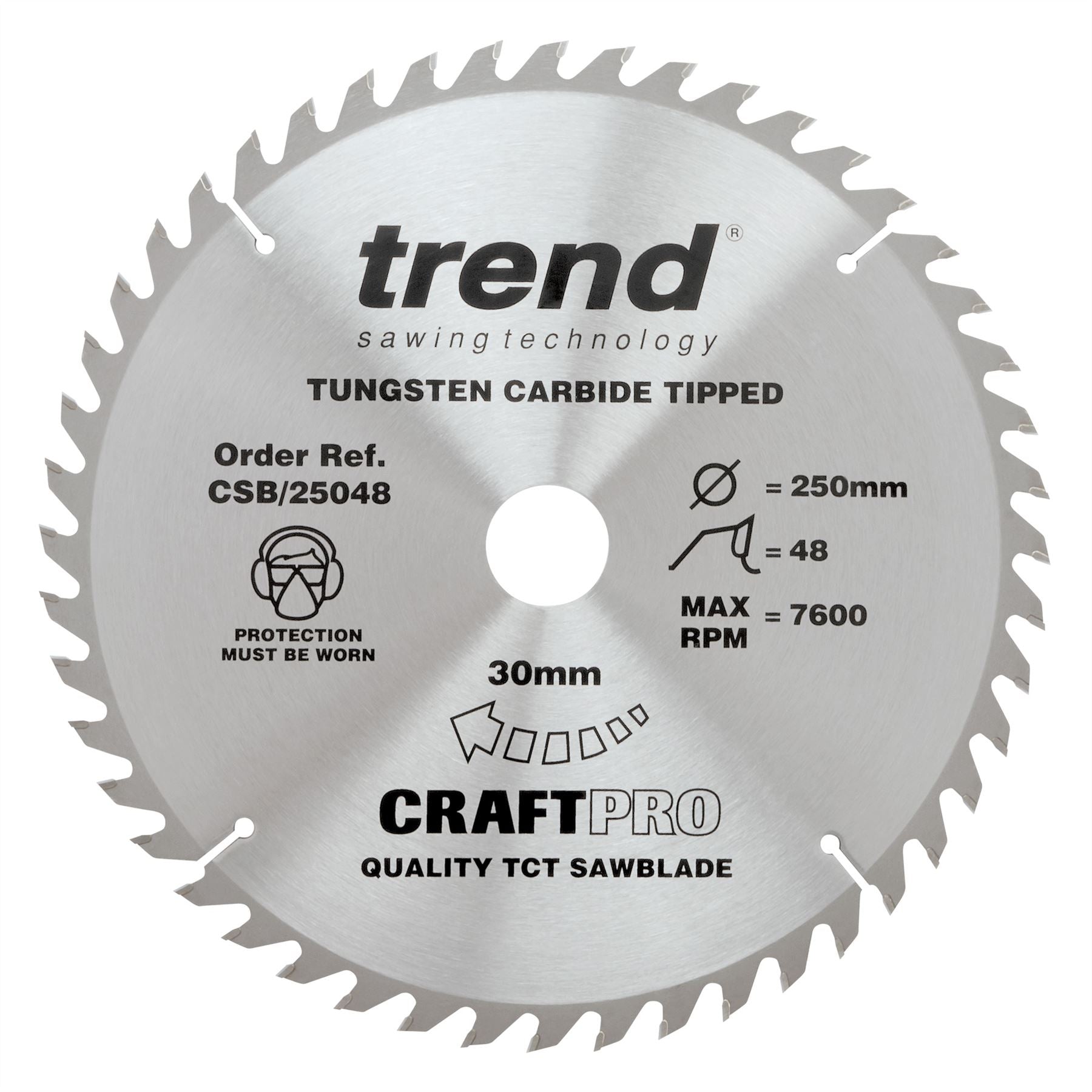 Trend Craft Pro 250mm Diameter 30mm Bore 48 Tooth General Purpose Saw Blade For Table Saws. CSB/25048