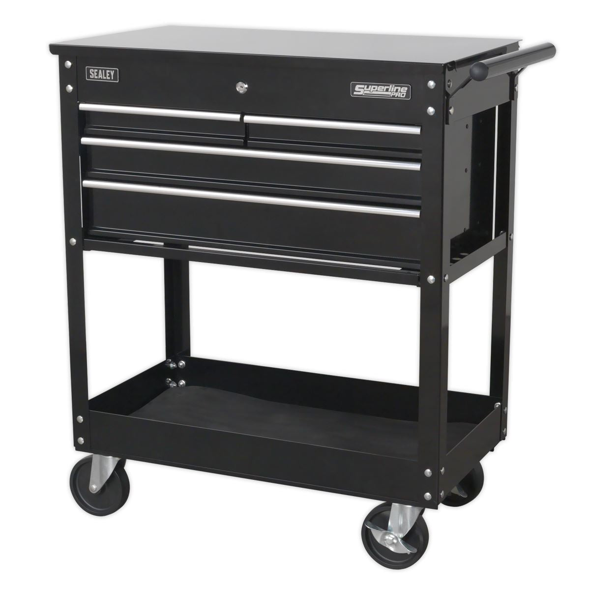 Sealey Superline Pro Heavy-Duty Mobile Tool & Parts Trolley with 4 Drawers & Lockable Top - Black