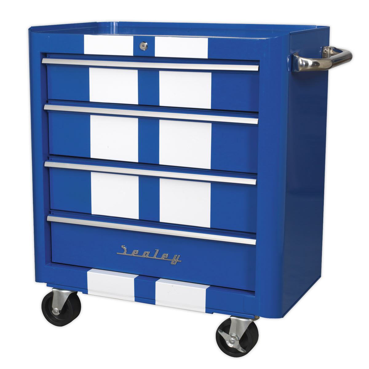 Sealey Premier Rollcab 4 Drawer Retro Style - Blue with White Stripes