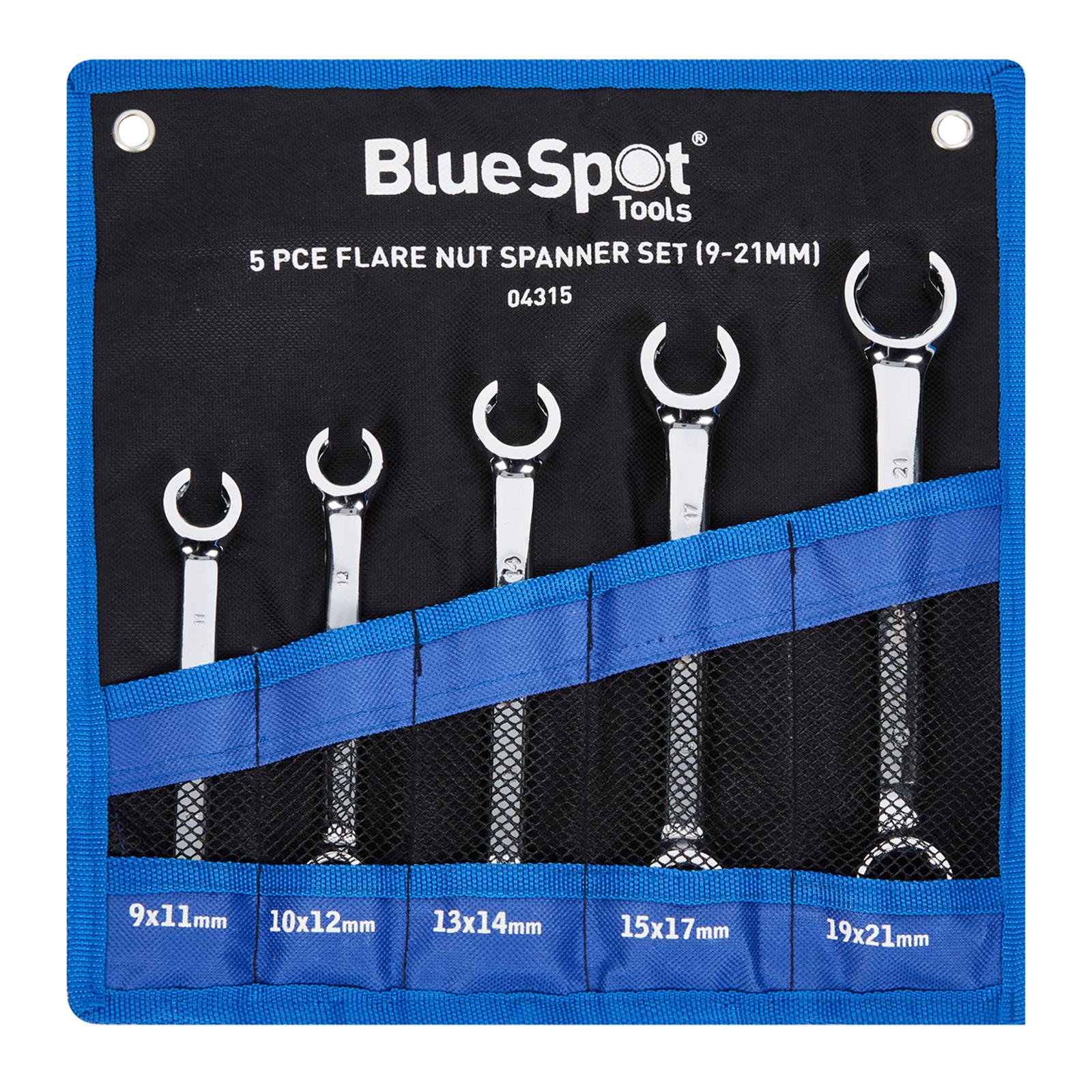 BlueSpot Brake Pipe Flare Nut Spanner Set 9-21mm 5 Piece