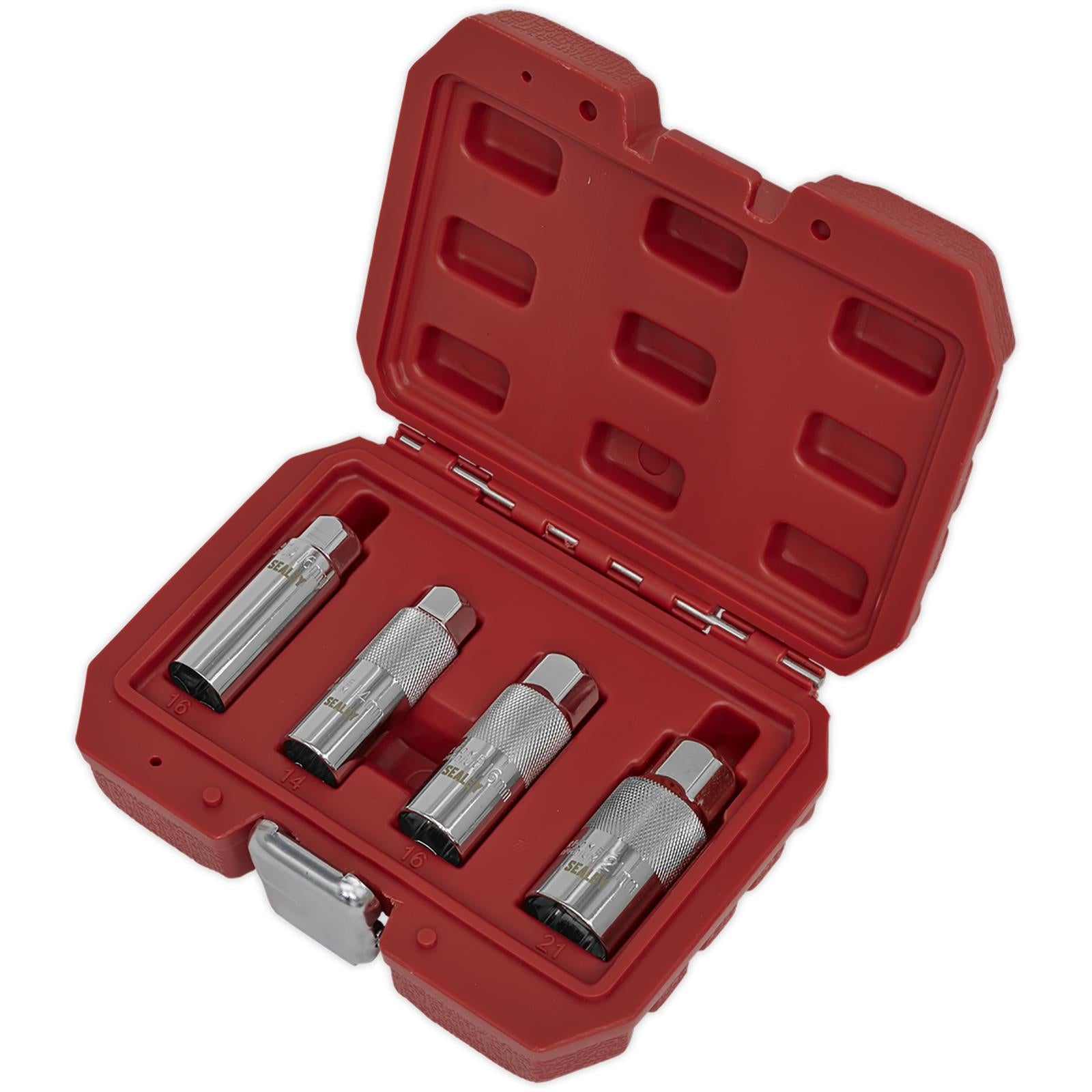 Sealey Spark Plug Socket Set 4 Piece 3/8" Drive 14mm 16mm 21mm Sockets
