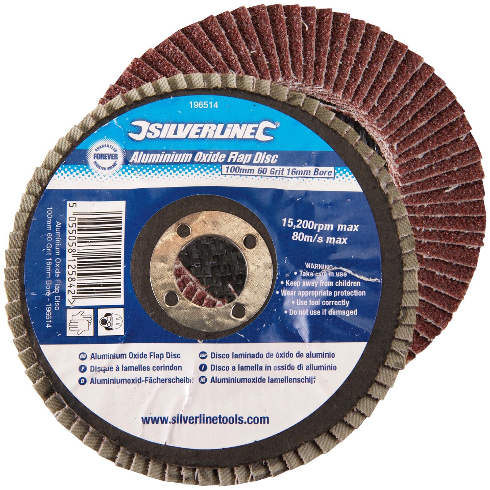 Silverline Aluminium Oxide Flap Disc 60 Grit 100mm x 16mm Bore