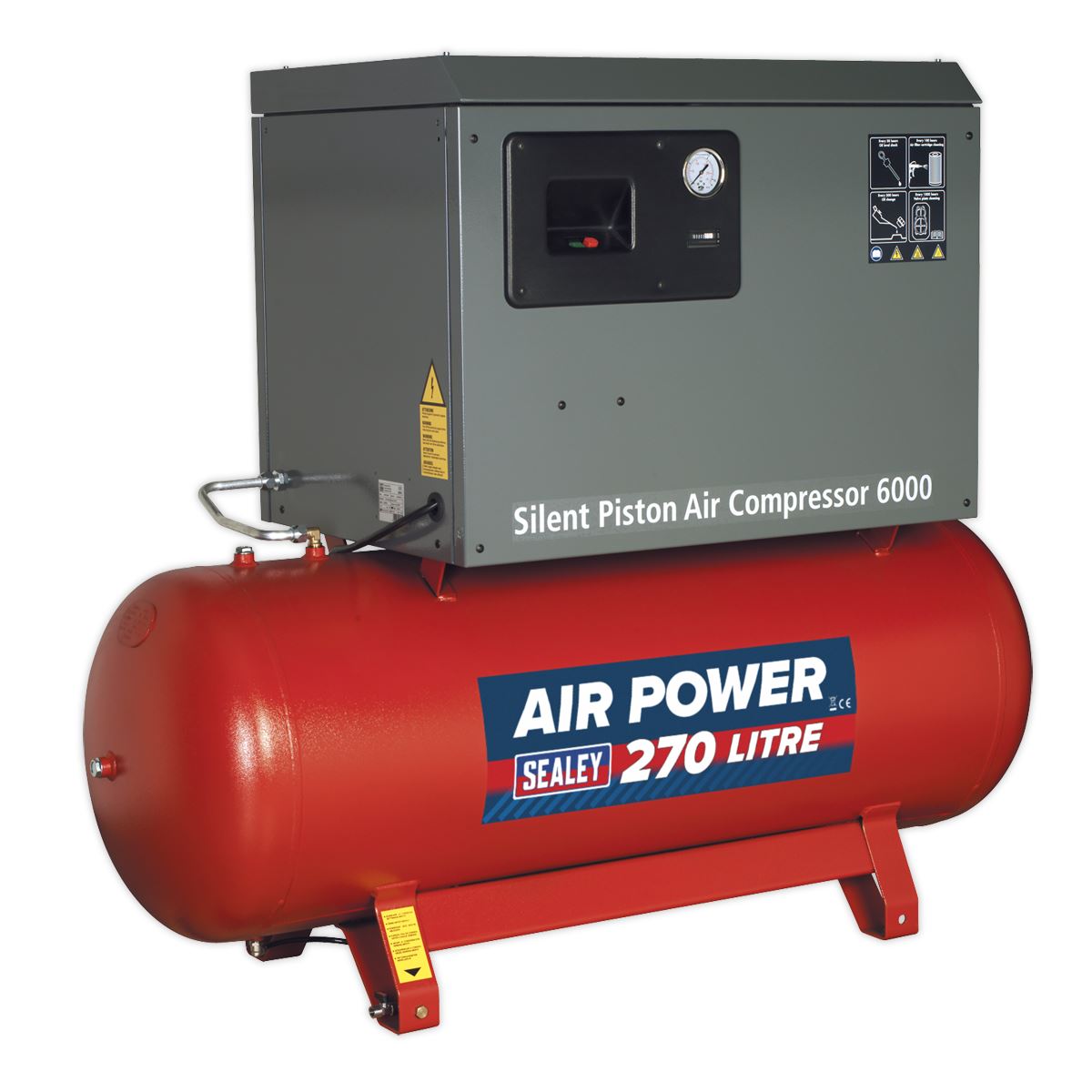 Sealey Air Compressor 270L Belt Drive 5.5hp 3ph 2-Stage with Cast Cylinders Low Noise