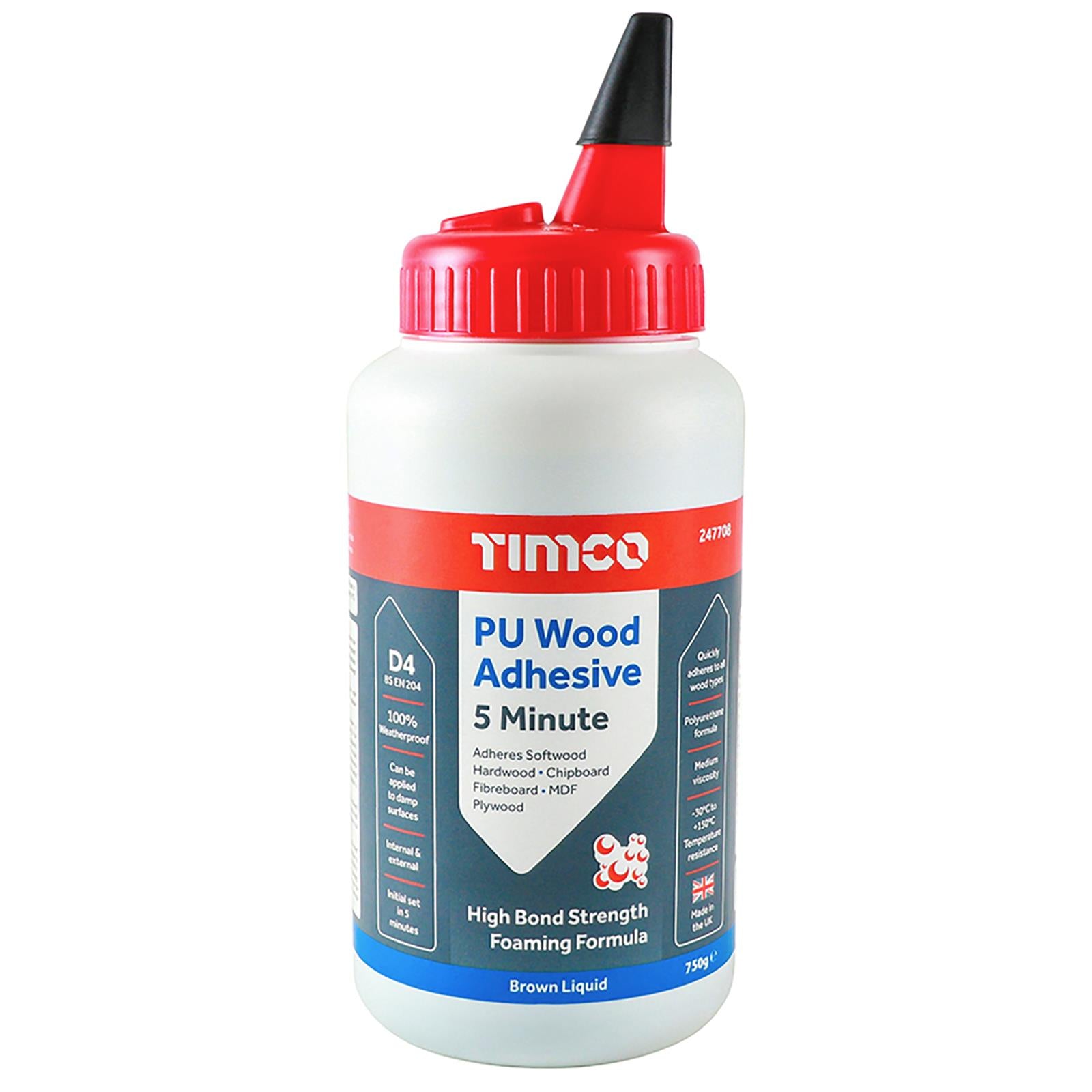 TIMCO PU Wood Adhesive Glue 5 Minute 750g Brown Liquid