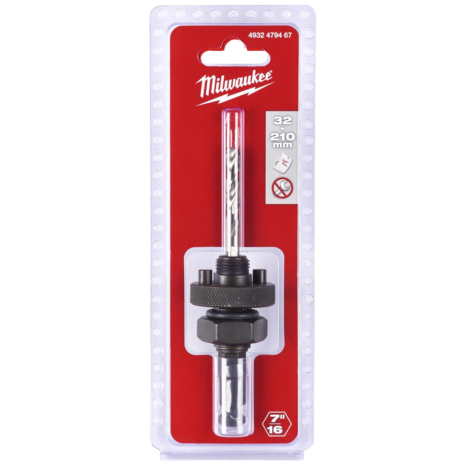 Milwaukee Holesaw Arbor 32-210mm 9.5mm Hex Shank Hole Saw Attachment