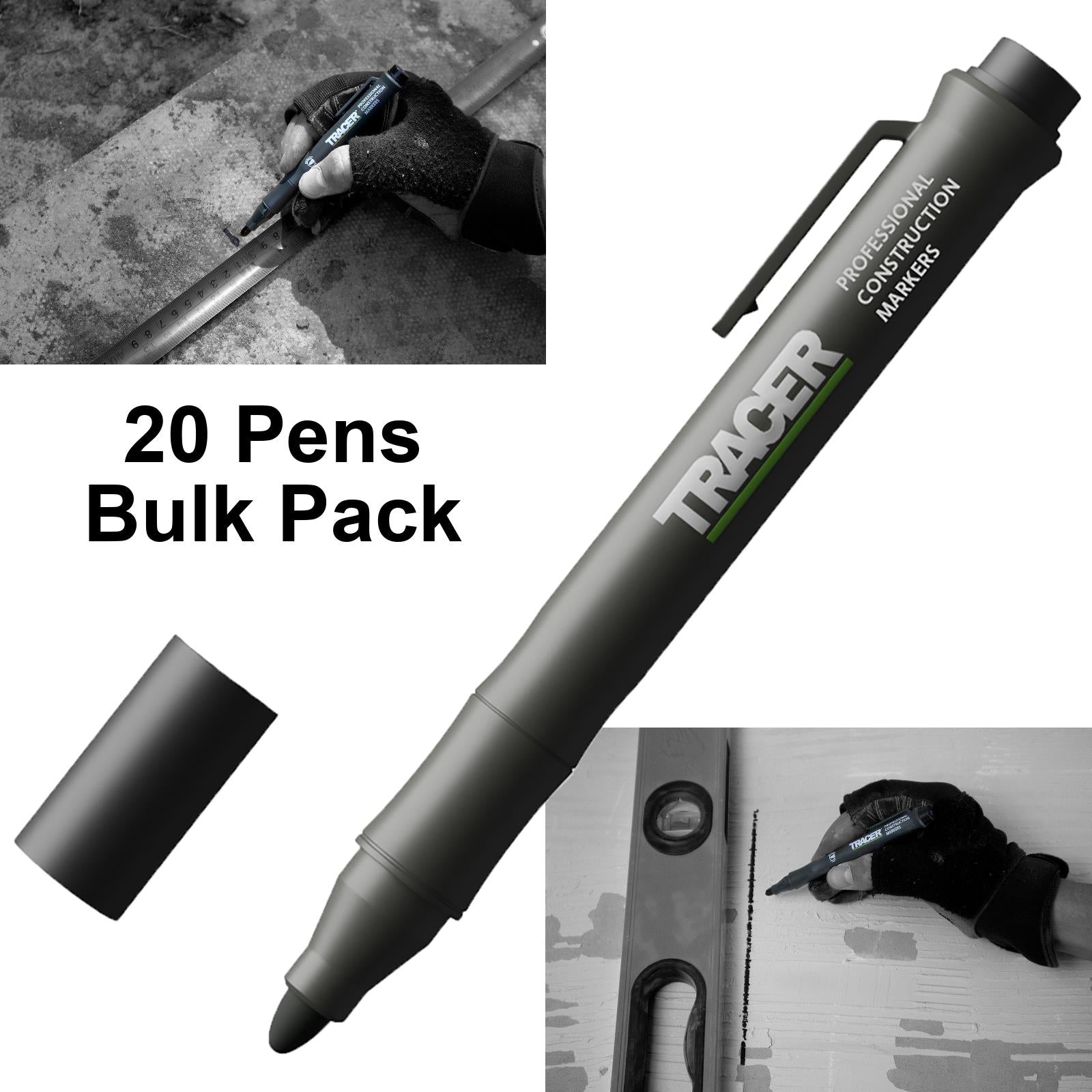 TRACER Clog Free Permanent Marker Pen Black Bullet Point Pack of 20 Pens