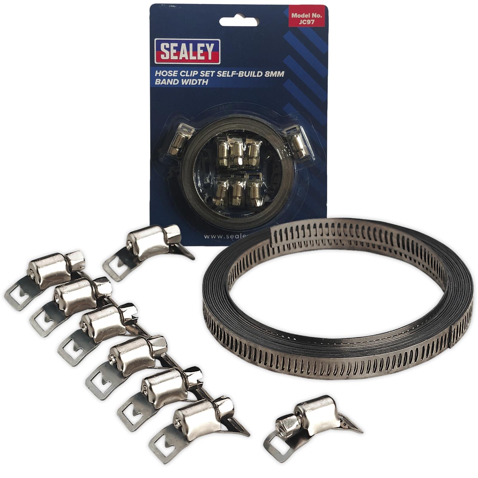 Sealey Hose Clamp Set Self Build 8mm Band Width with 8 Tension Clamps