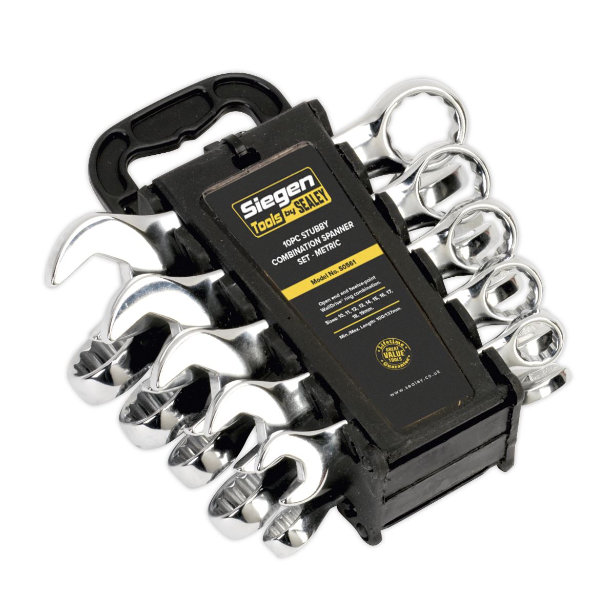 Siegen 10 Piece Stubby Combination Spanner Set 10-19mm Open End Ring Carry Case