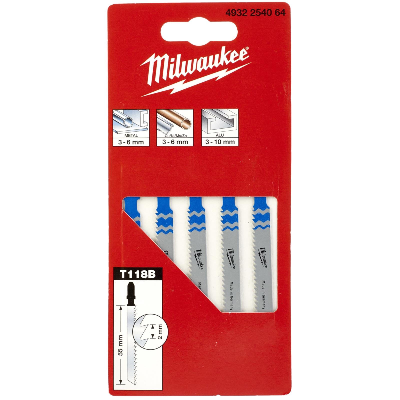 Milwaukee Jigsaw Blades for Metal 5 Pack Traditional Blade 55mm x 2mm T118B
