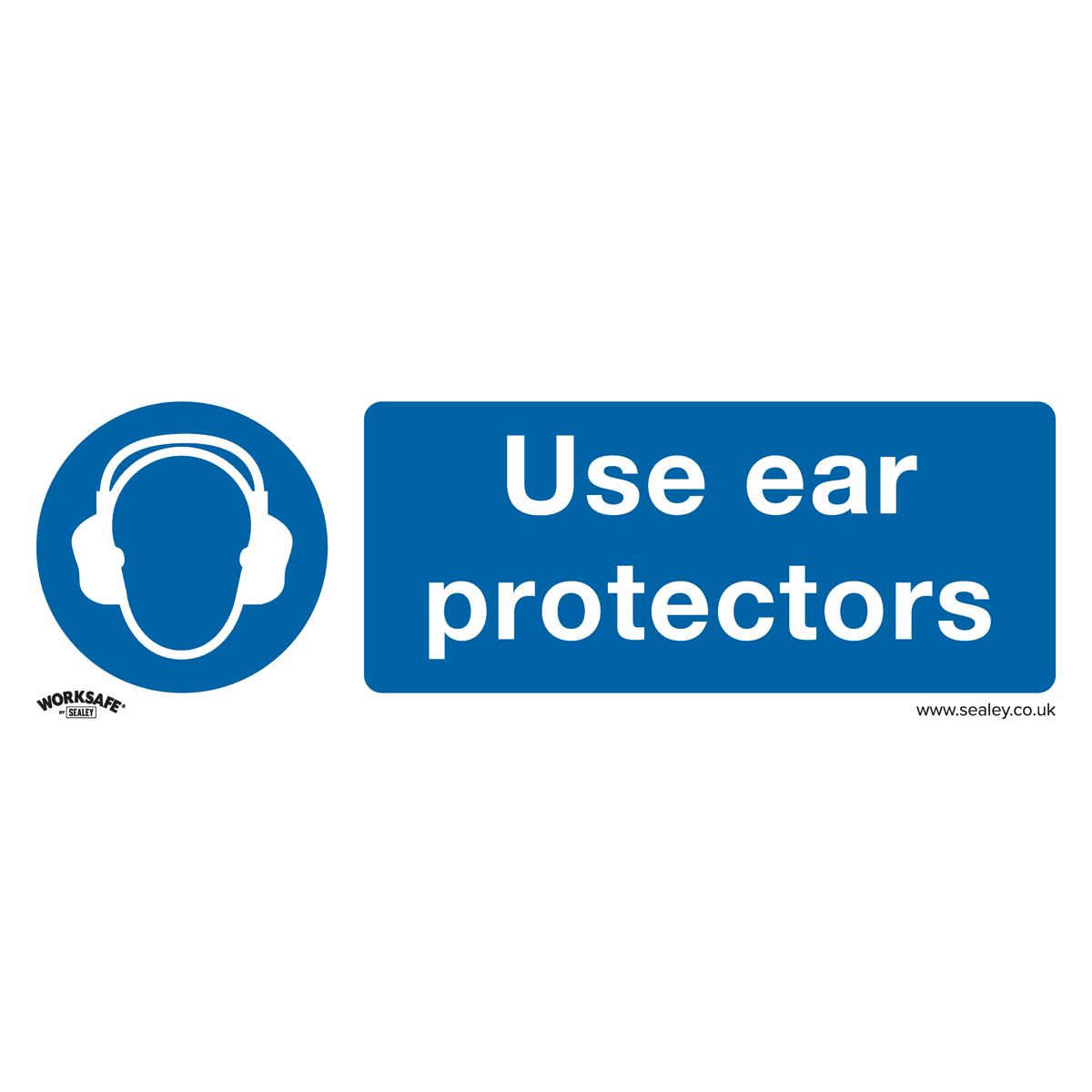 Worksafe by Sealey Mandatory Safety Sign - Use Ear Protectors - Self-Adhesive Vinyl - Pack of 10