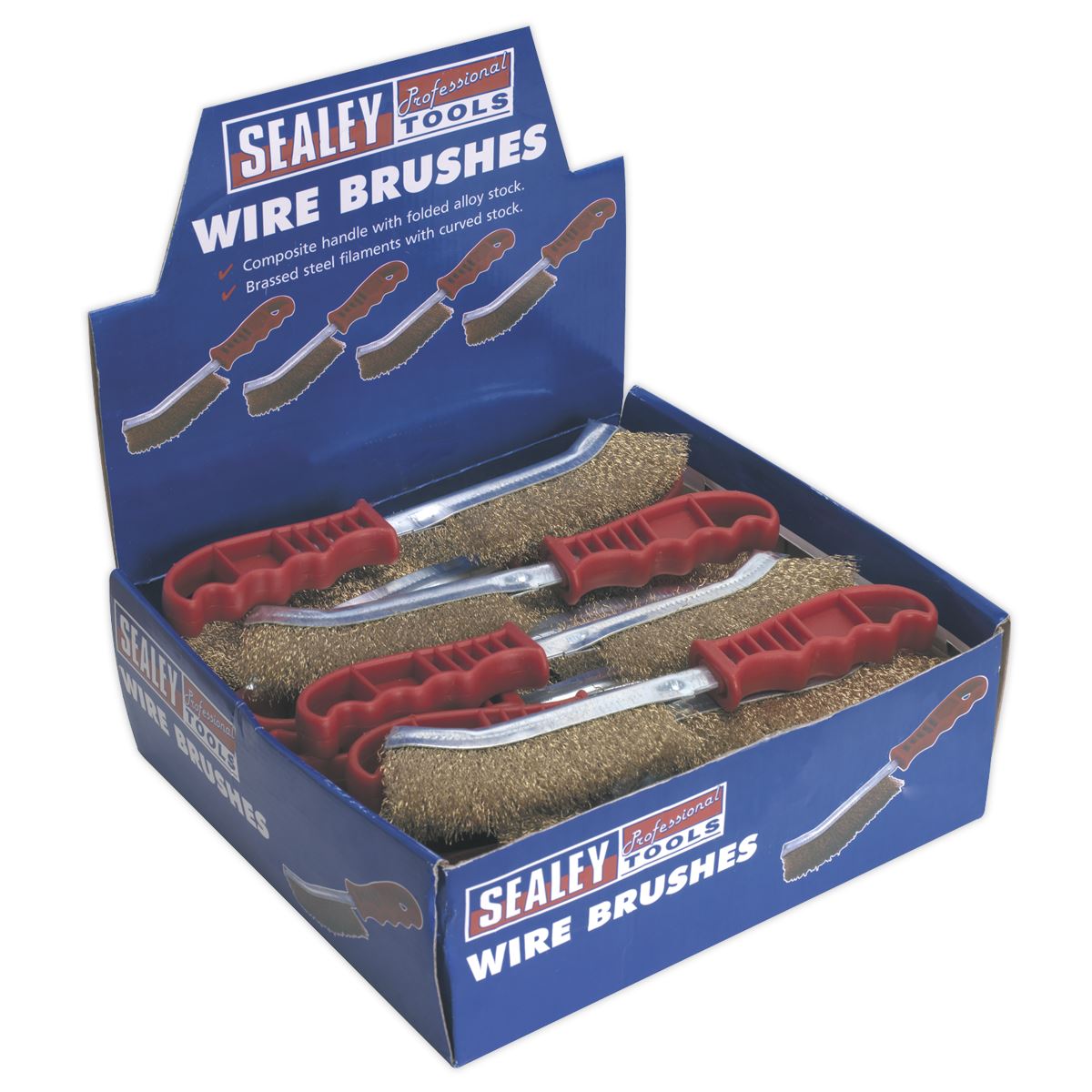 Sealey Wire Brush Brassed Steel Plastic Handle Display Box of 24