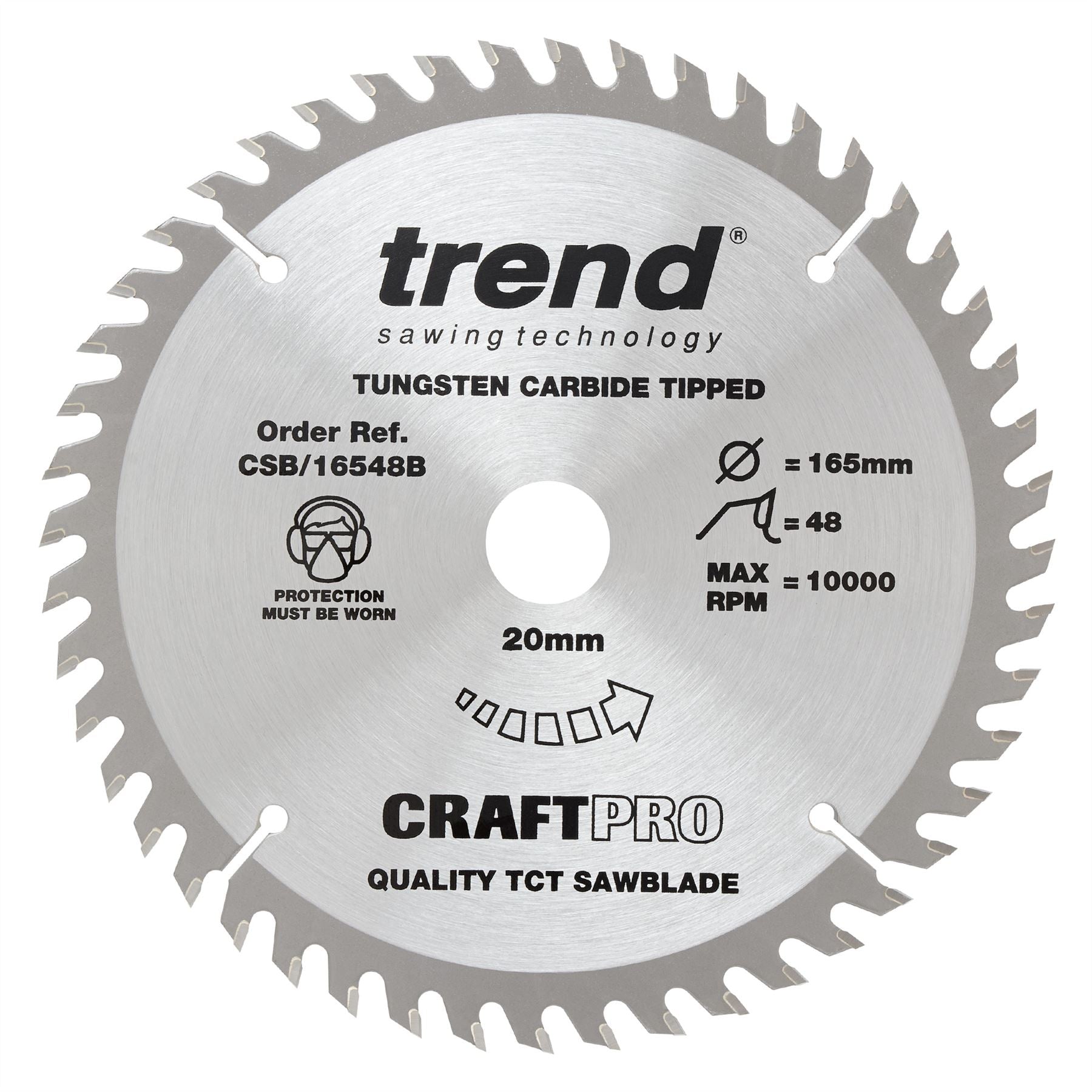 Trend Craft Pro 165mm Diameter 20mm Bore 48 Tooth Fine Finish Cut Saw Blade For Plunge Saws CSB/16548B