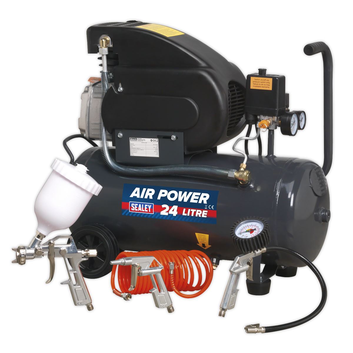 Sealey Air Compressor 24L Direct Drive 2hp with 4pc Air Accessory Kit