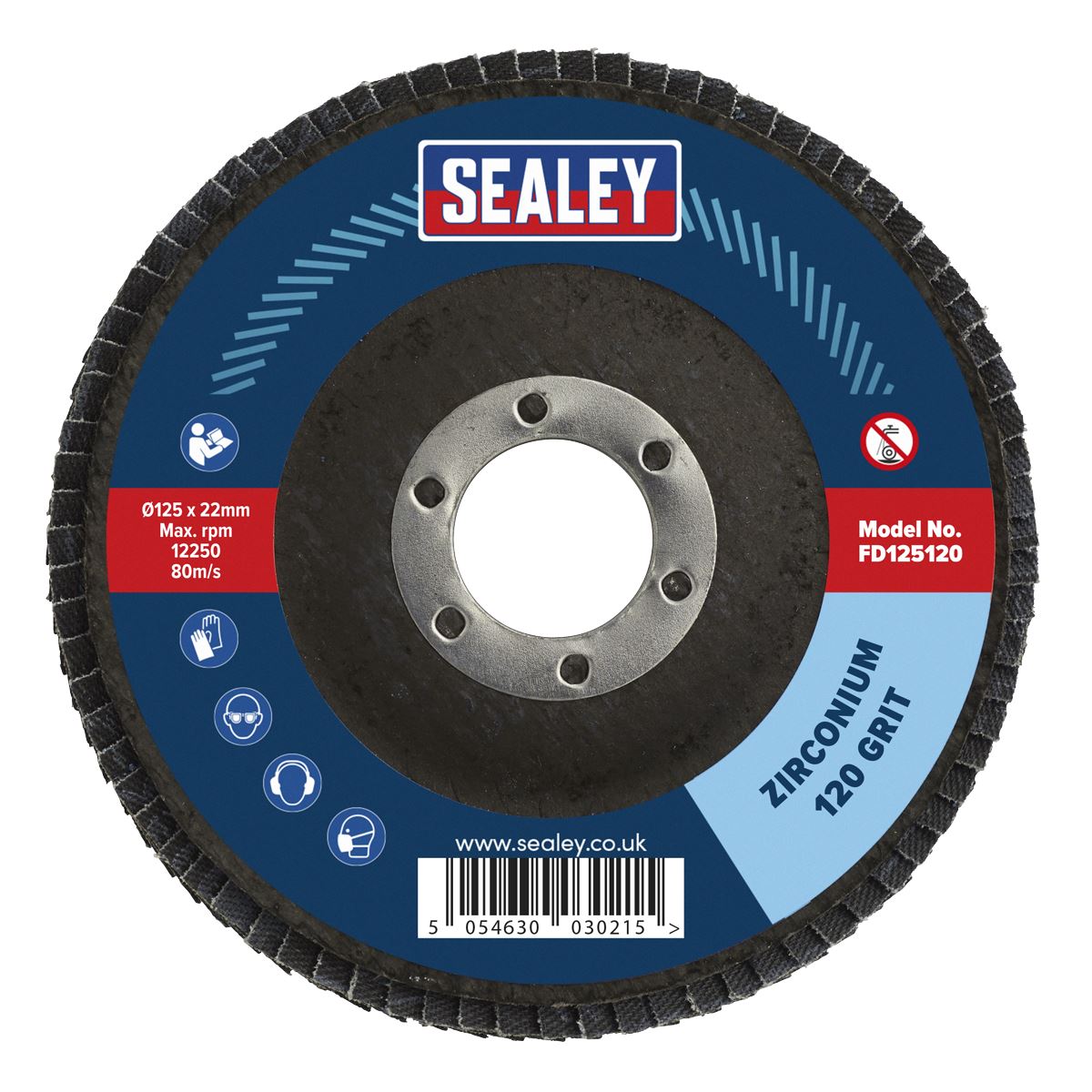 Sealey Flap Disc Zirconium Ø125mm Ø22mm Bore 120Grit