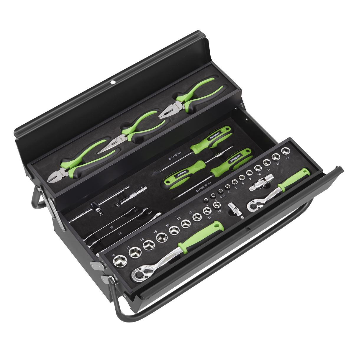 Siegen by Sealey Cantilever Toolbox with Tool Kit 70 Piece Sockets Spanners Screwdrivers