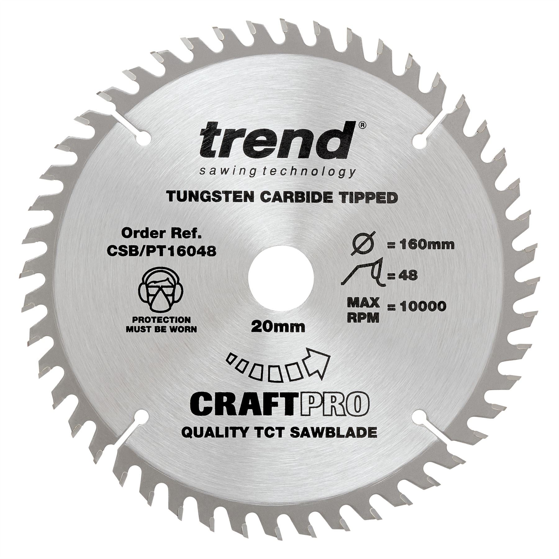Trend Craftpro 160mm Diameter 20mm Bore 48 Tooth Fine Finish Cut Saw Blade For Plunge Saws CSB/PT16048