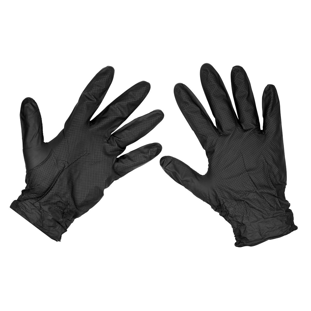 Sealey Black Diamond Grip Extra-Thick Nitrile Powder-Free Gloves Large - Pack of 50