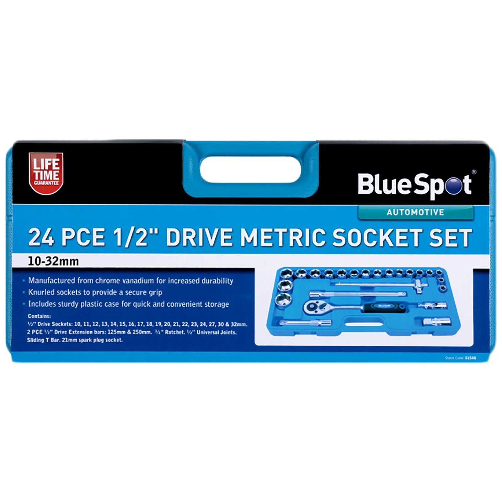 BlueSpot Metric Socket Set 1/2" Drive 24 Piece 10-32mm Plastic Storage Case