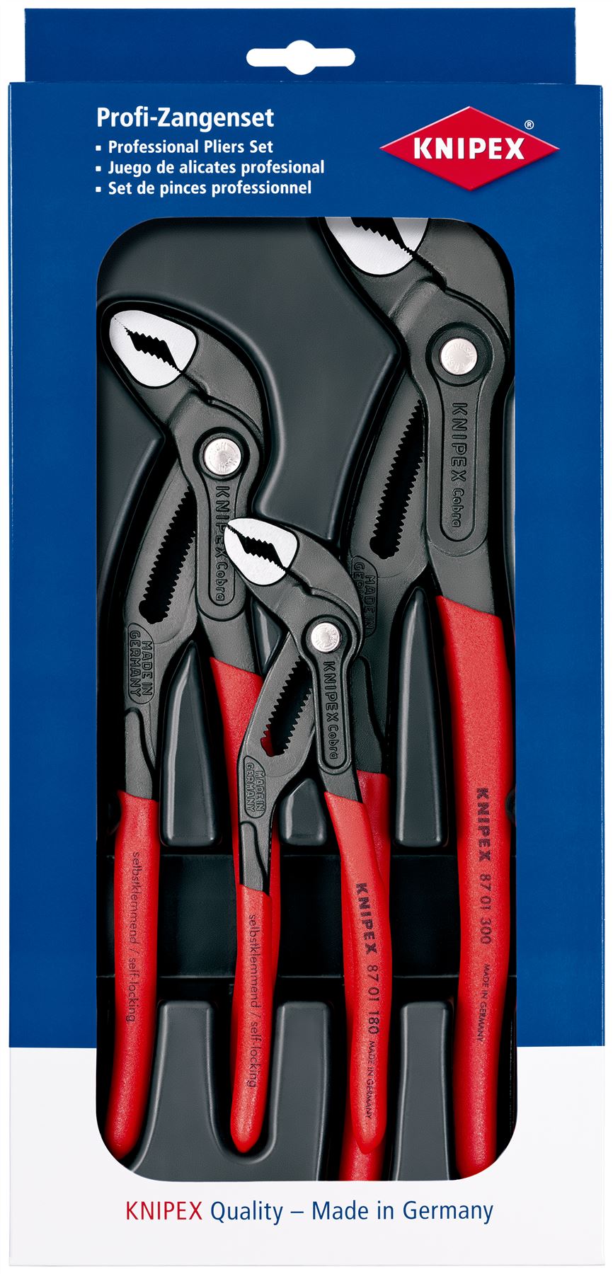Knipex Cobra Pliers Set 3 Piece 180mm 250mm 300mm Plier in Tray 00 20 09 V02