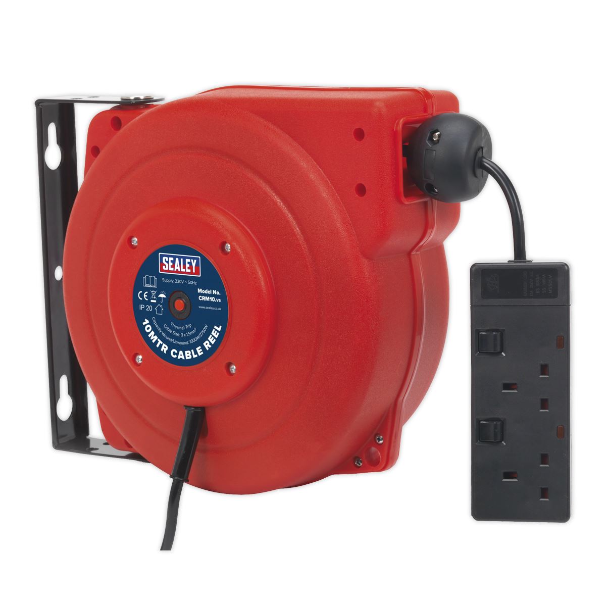 Sealey Cable Reel System Retractable 10m 2 x 230V Socket