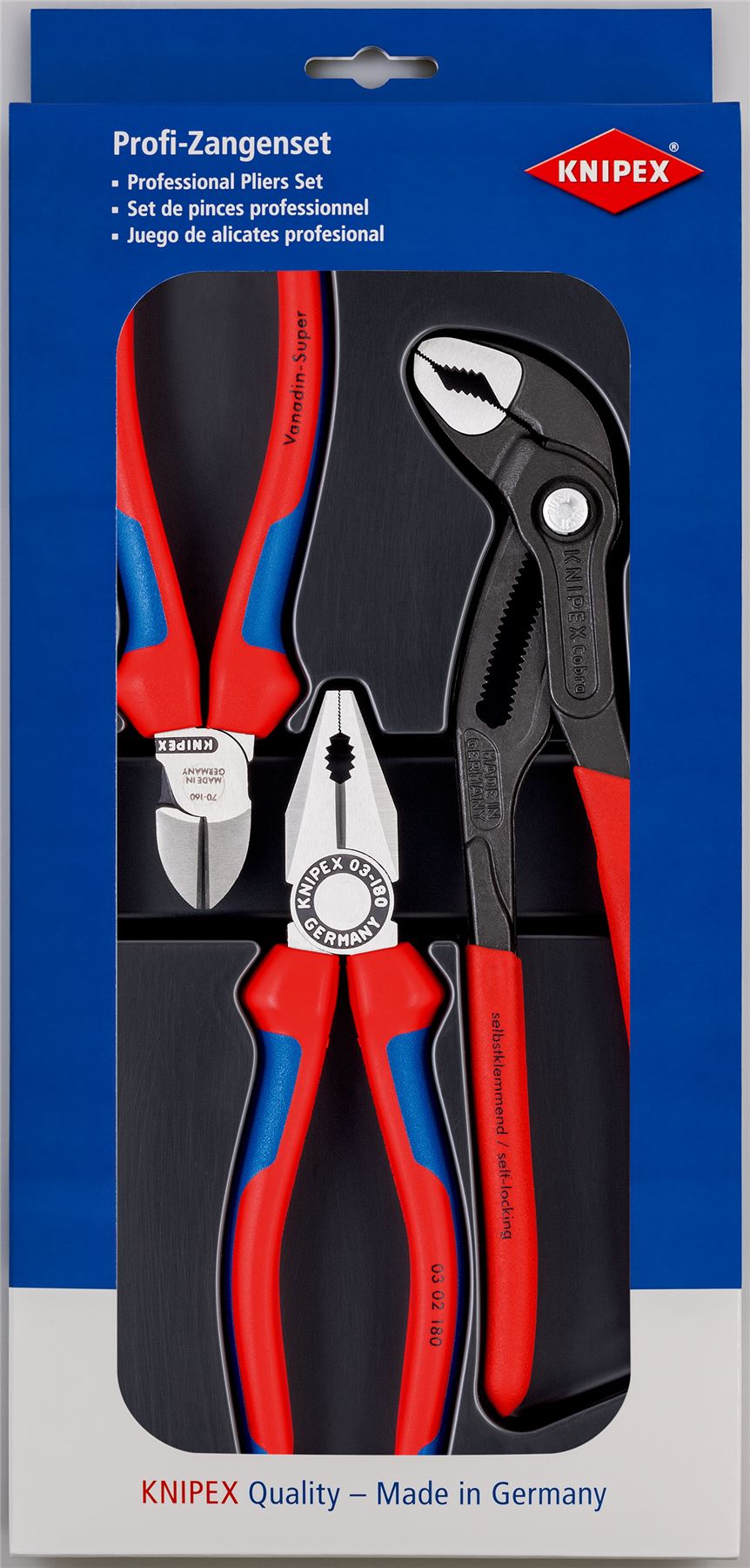 Knipex Bestseller Plier Set 3 Piece 250mm Cobra 180mm Combi 160mm Side Cutters 00 20 09 V01