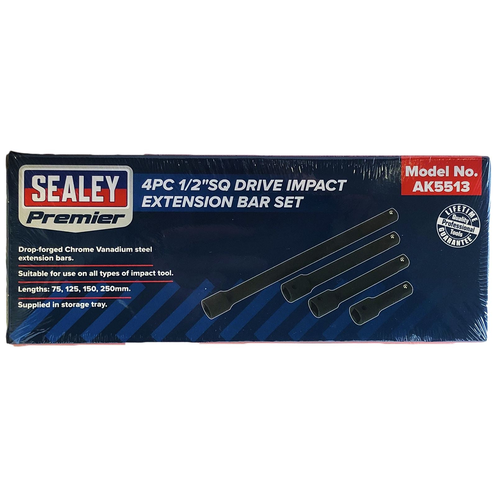 Sealey Premier 4 Piece 1/2" Drive Impact Extension Bar Set Socket 75-250mm Length