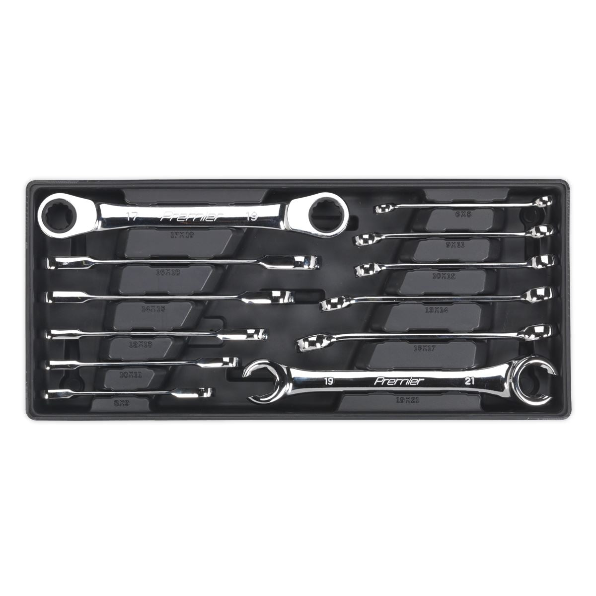 Sealey Premier Tool Tray with Flare Nut & Ratchet Ring Spanner Set 12pc