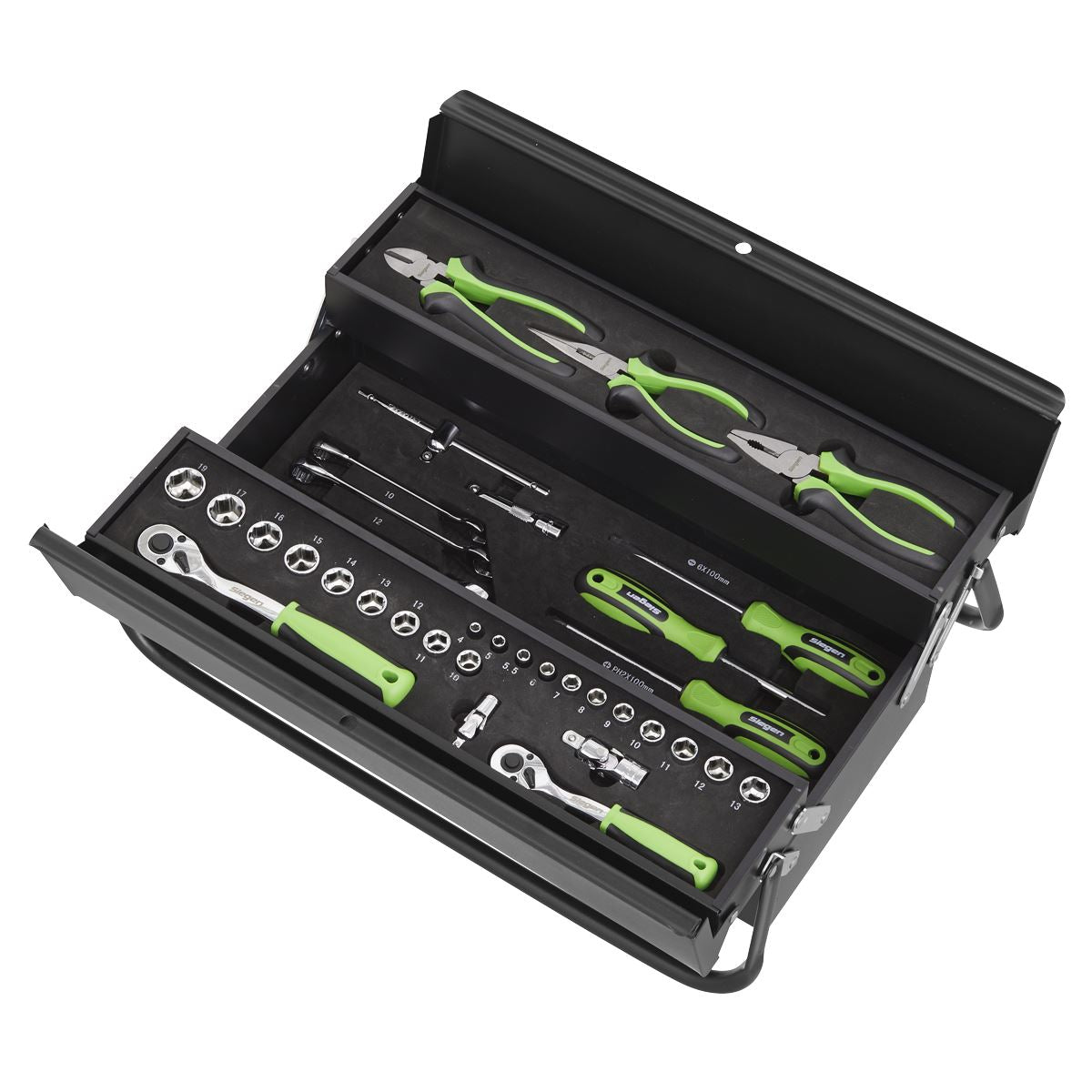 Siegen by Sealey Cantilever Toolbox with Tool Kit 70 Piece Sockets Spanners Screwdrivers
