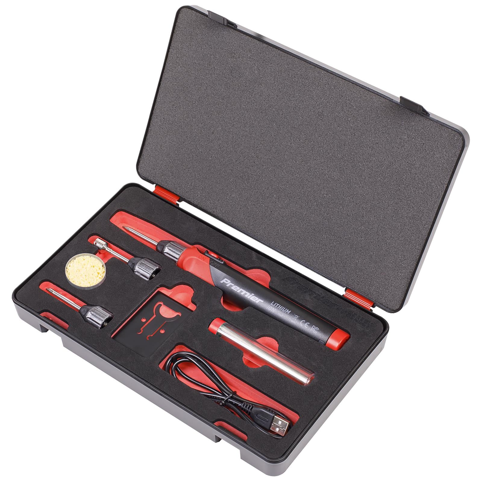 Sealey Premier Soldering Iron Kit Rechargeable Lithium-ion 30W