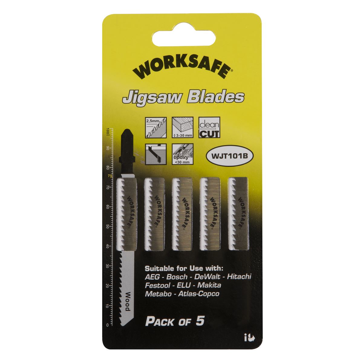 Worksafe by Sealey Jigsaw Blade Wood & Plastics 75mm 10tpi - Pack of 5