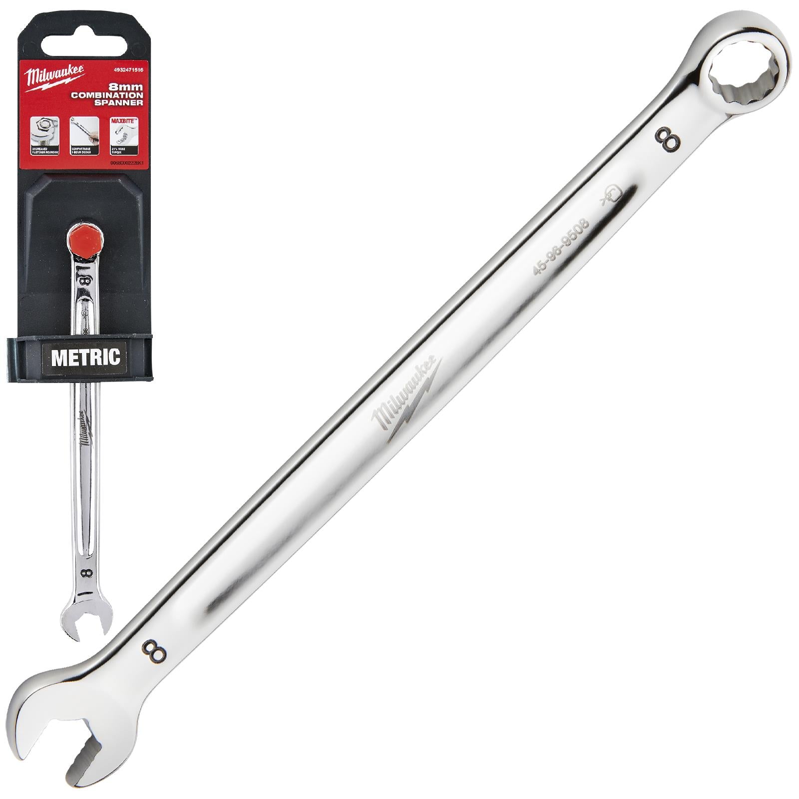 Milwaukee Combination Spanner MAX BITE 8mm Length 140mm