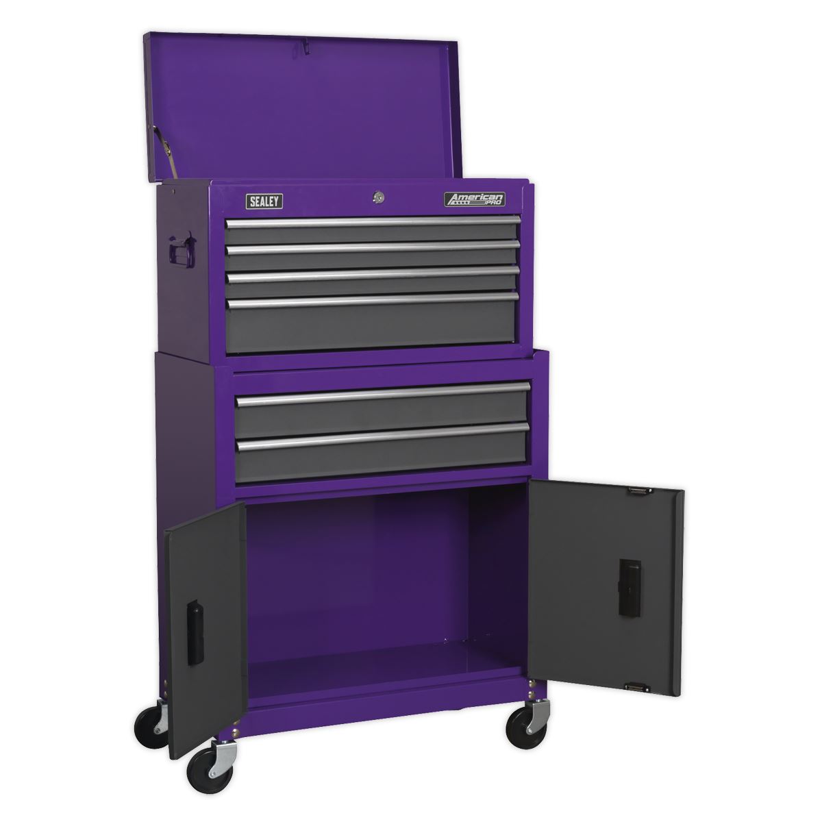 Sealey American Pro Topchest & Rollcab Combination 6 Drawer with Ball-Bearing Slides - Purple/Grey
